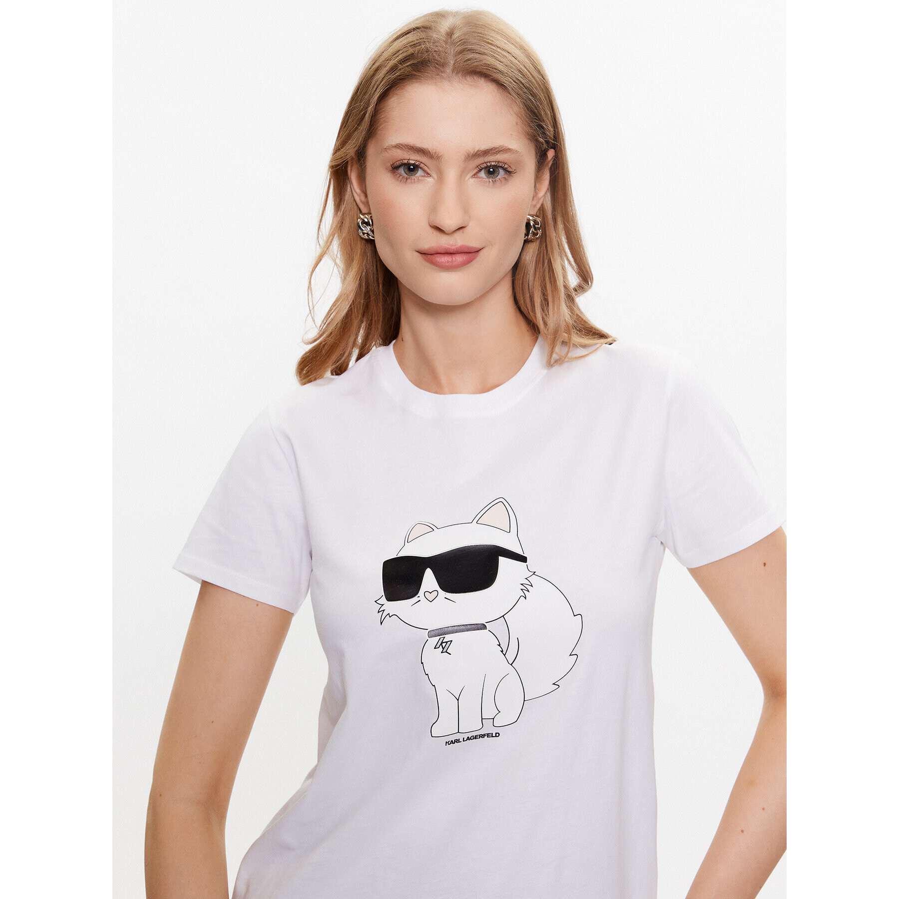 KARL LAGERFELD Тишърт Ikonik 2.0 Choupette 230W1703 Бял Regular Fit - Pepit.bg