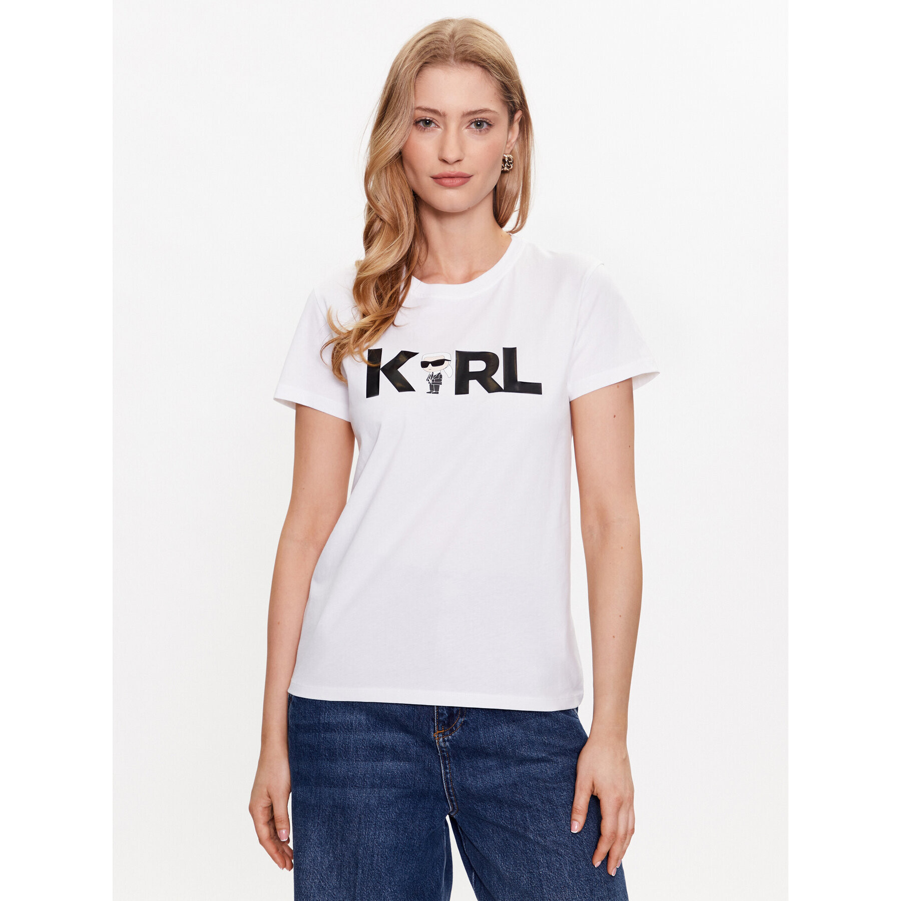 KARL LAGERFELD Тишърт Ikonik 2.0 Karl Logo 230W1706 Бял Regular Fit - Pepit.bg