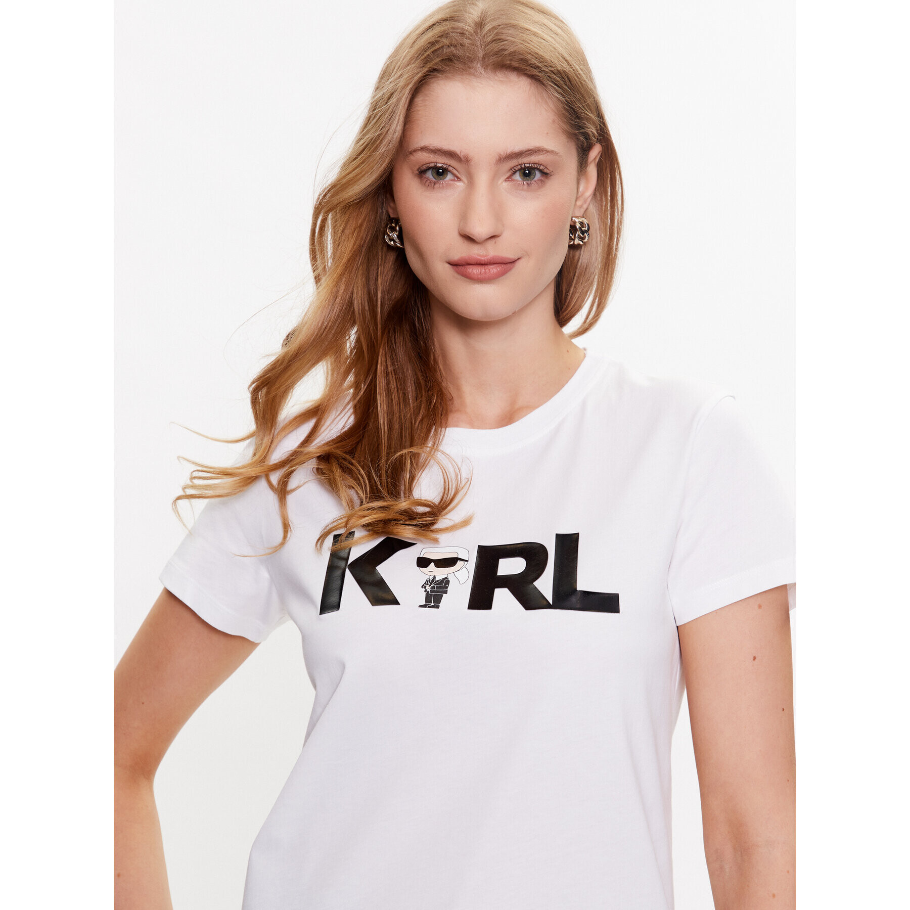 KARL LAGERFELD Тишърт Ikonik 2.0 Karl Logo 230W1706 Бял Regular Fit - Pepit.bg