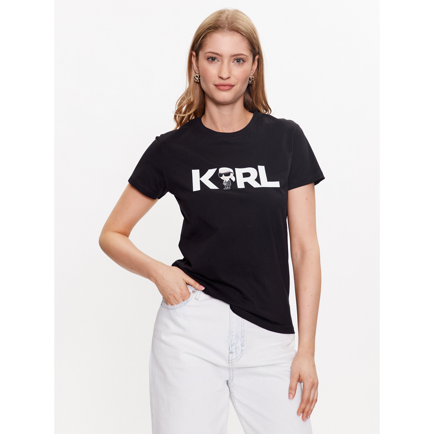 KARL LAGERFELD Тишърт Ikonik 2.0 Karl Logo 230W1706 Черен Regular Fit - Pepit.bg