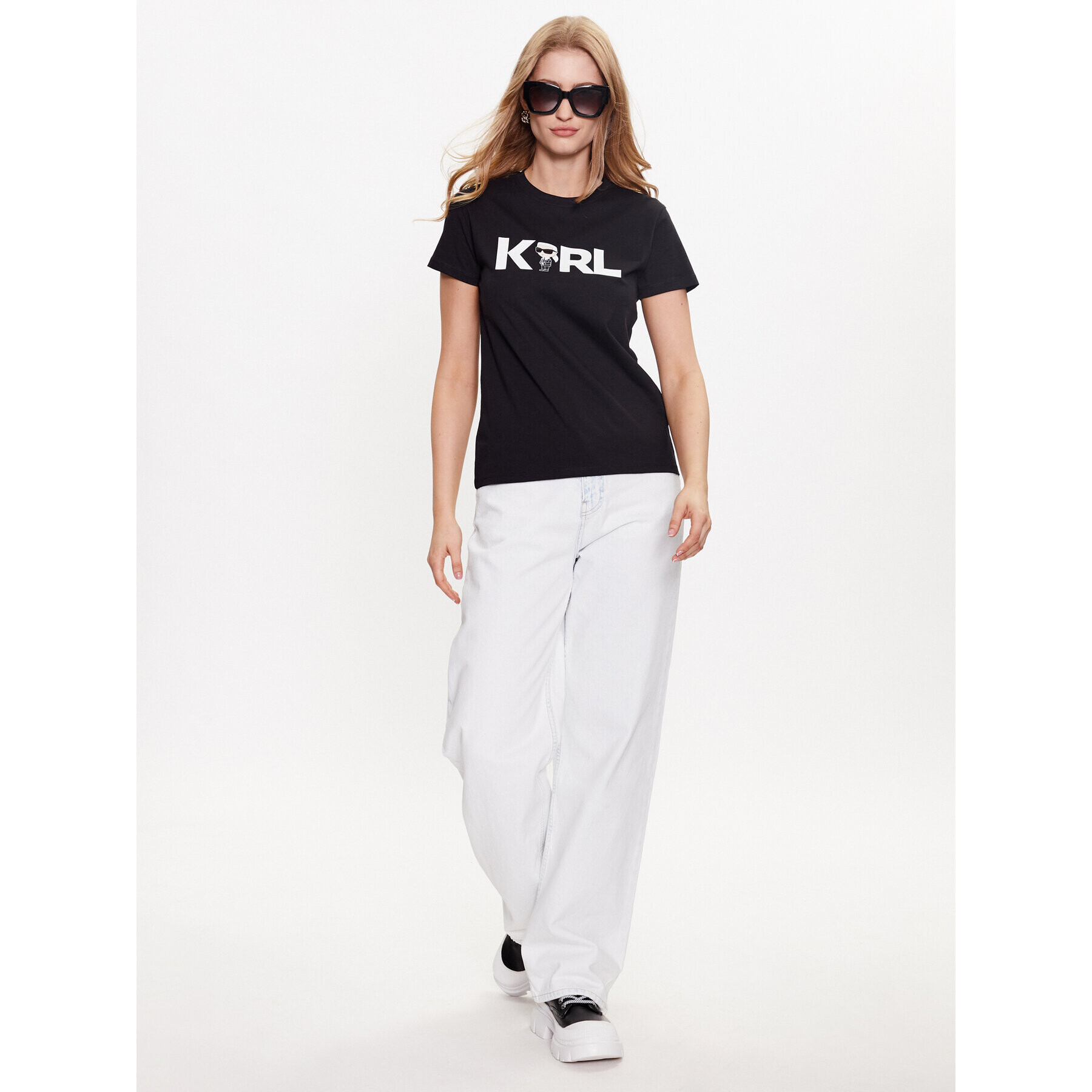 KARL LAGERFELD Тишърт Ikonik 2.0 Karl Logo 230W1706 Черен Regular Fit - Pepit.bg