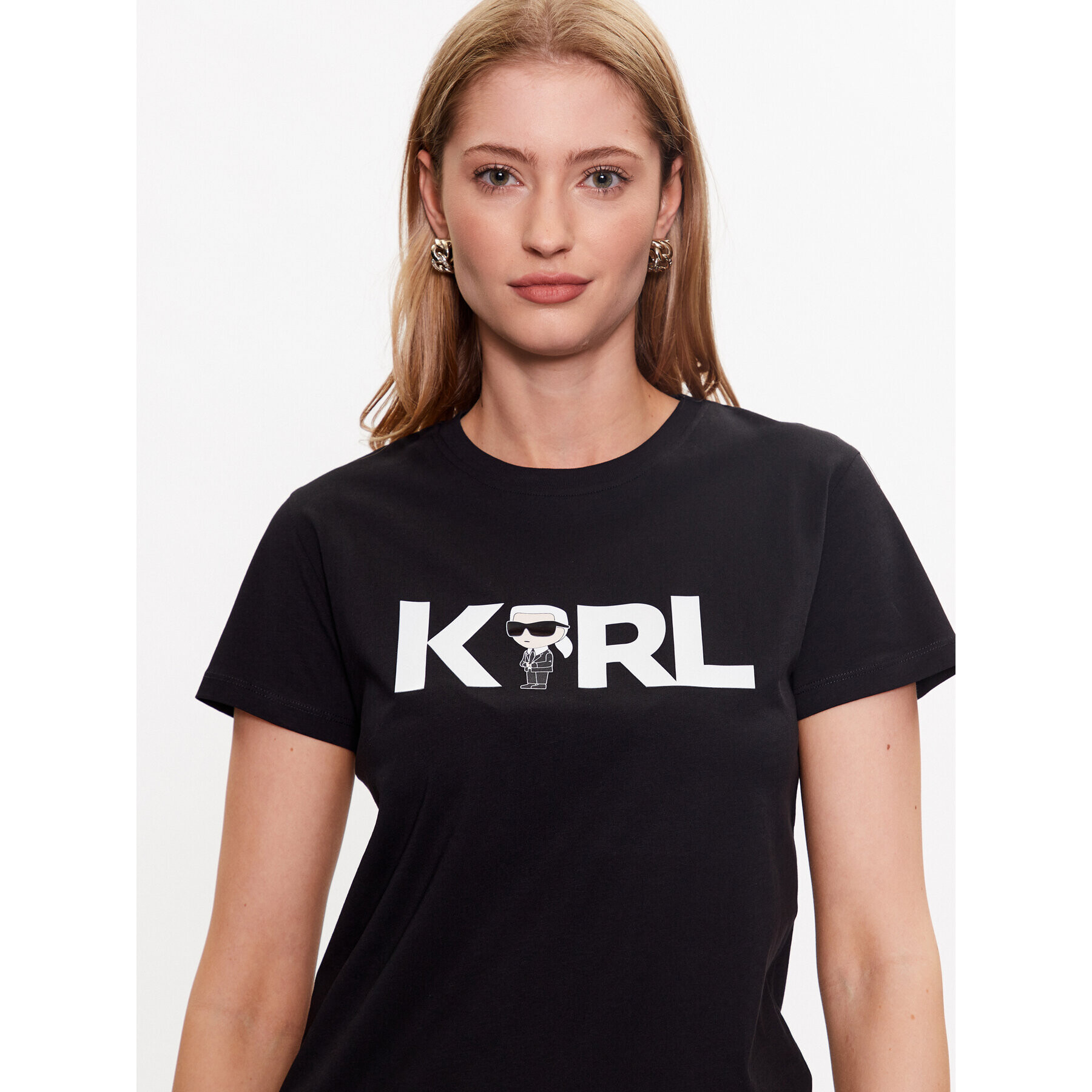 KARL LAGERFELD Тишърт Ikonik 2.0 Karl Logo 230W1706 Черен Regular Fit - Pepit.bg