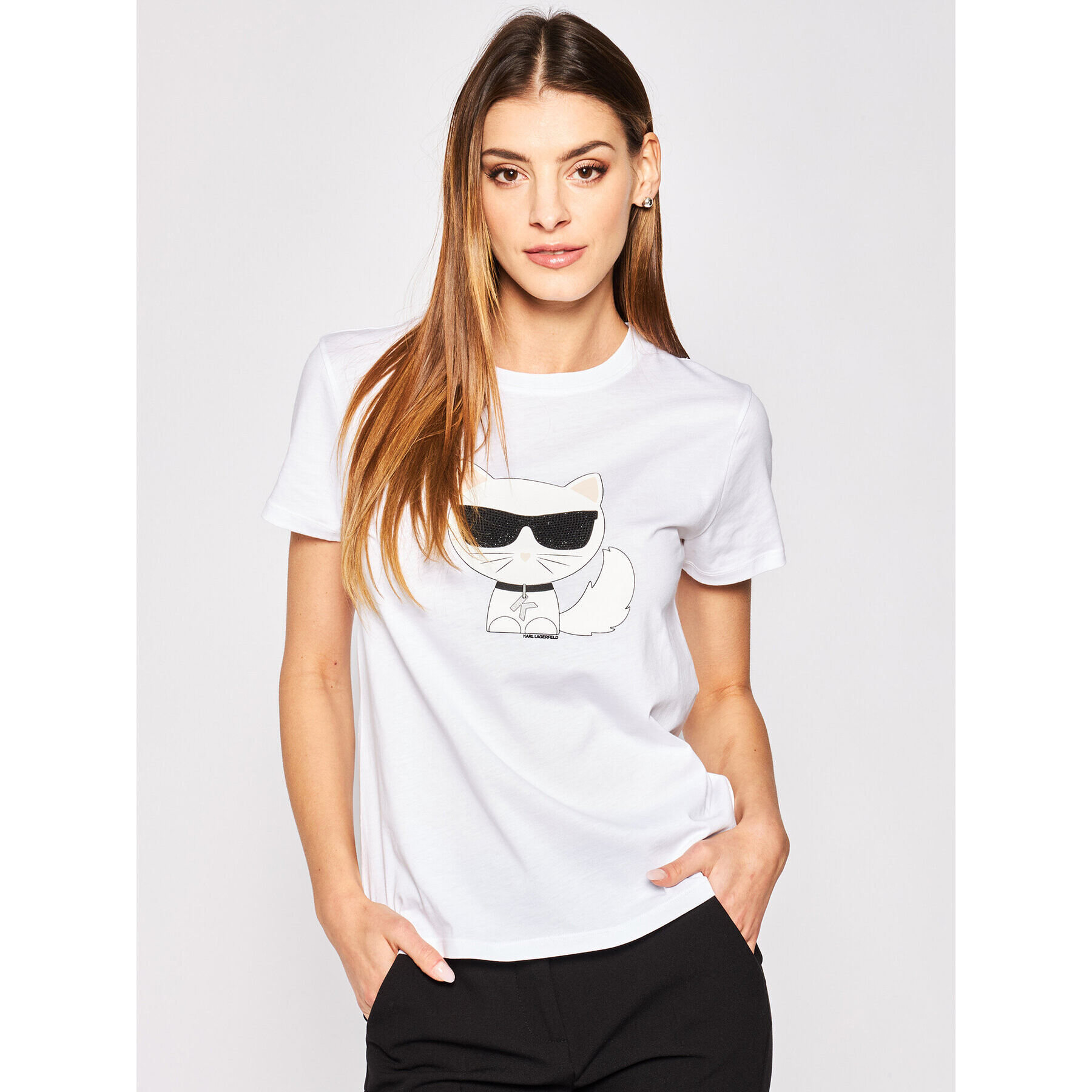 KARL LAGERFELD Тишърт Ikonik Choupette 201W1718 Бял Regular Fit - Pepit.bg