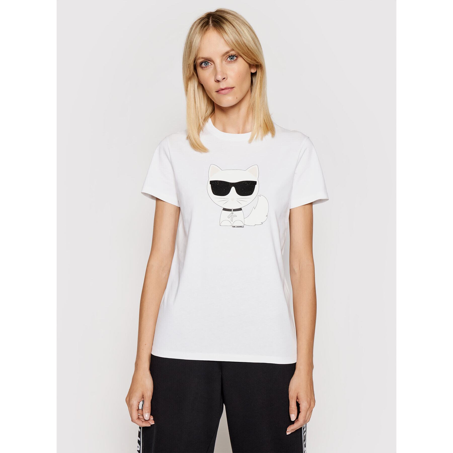 KARL LAGERFELD Тишърт Ikonik Choupette 210W1723 Бял Regular Fit - Pepit.bg