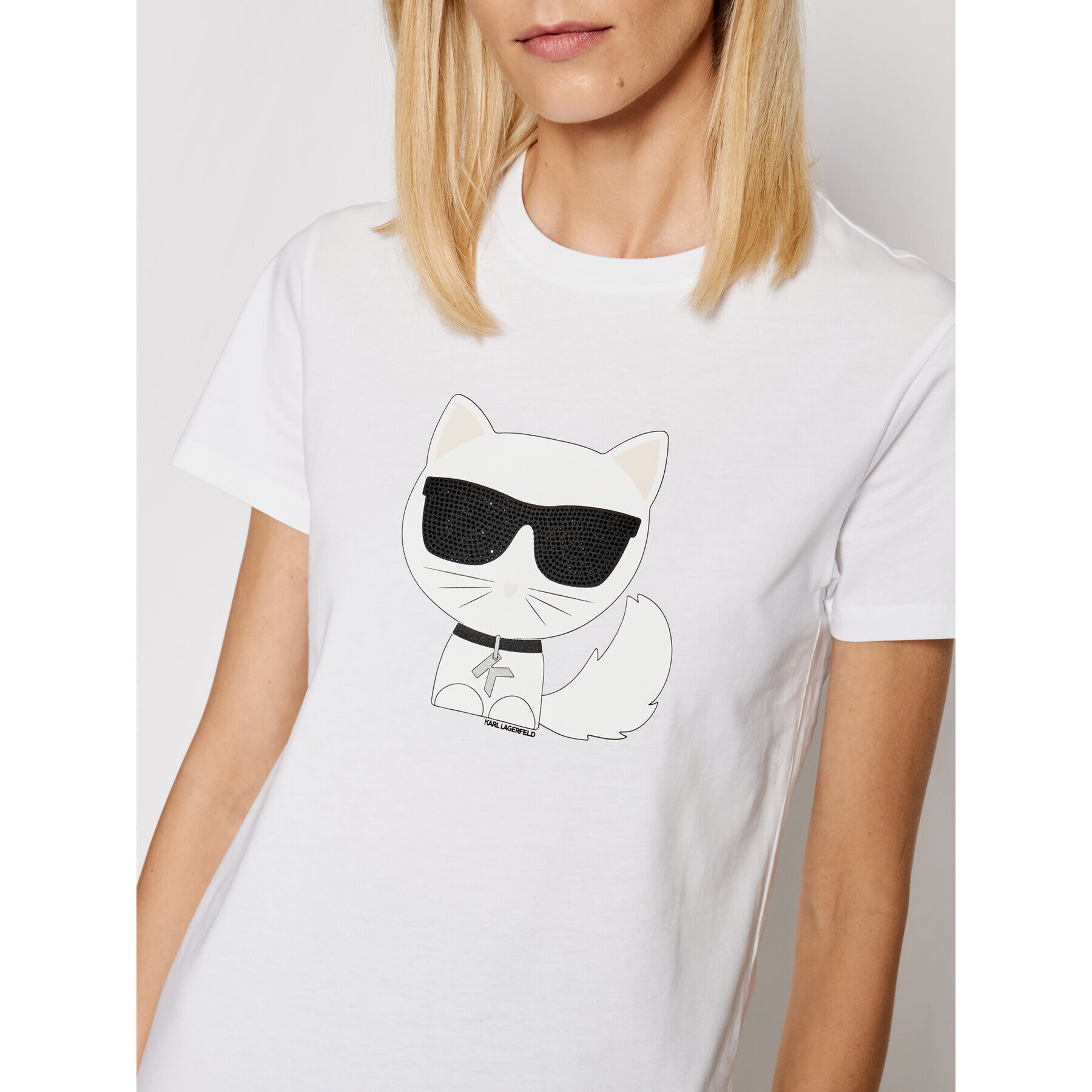 KARL LAGERFELD Тишърт Ikonik Choupette 210W1723 Бял Regular Fit - Pepit.bg