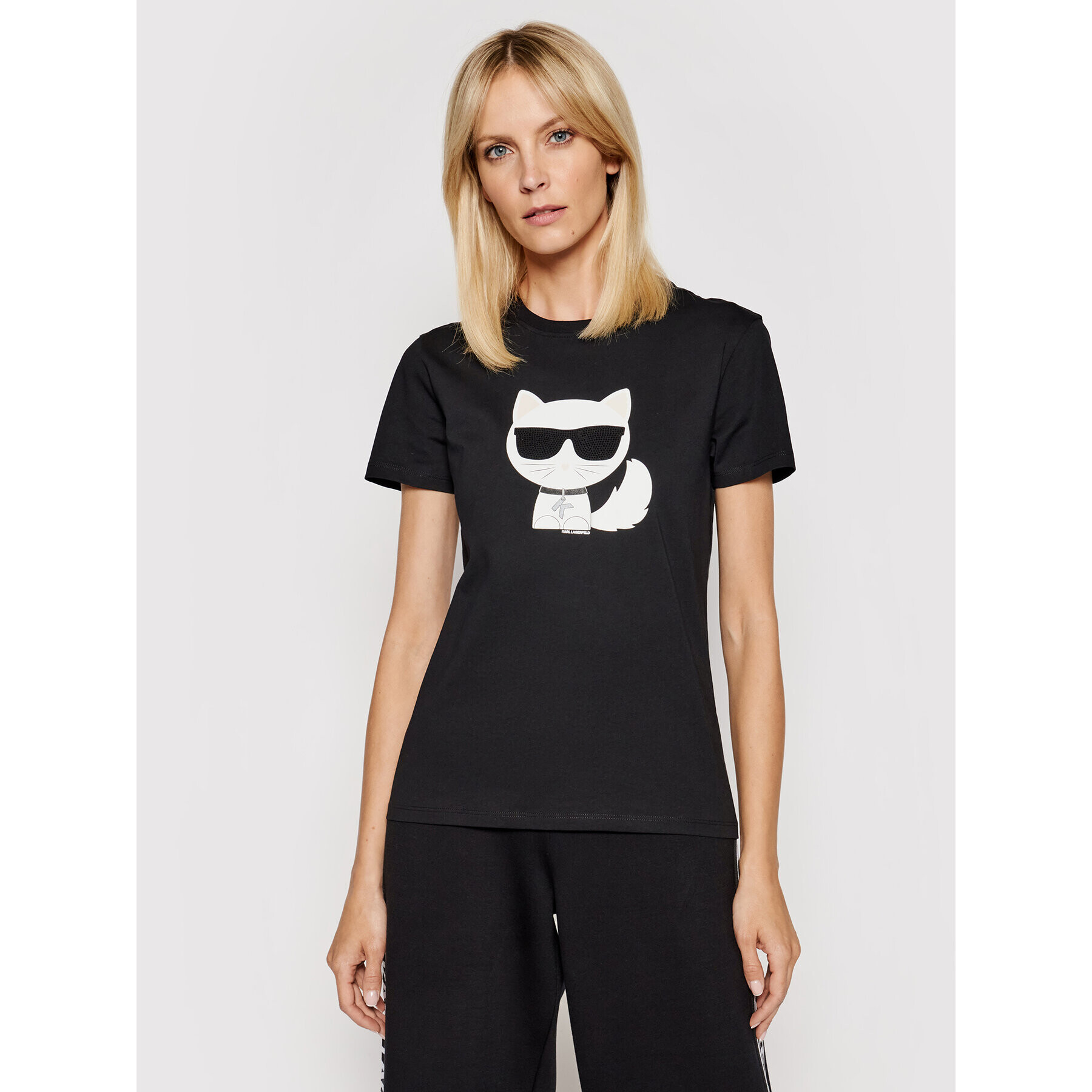 KARL LAGERFELD Тишърт Ikonik Choupette 210W1723 Черен Regular Fit - Pepit.bg