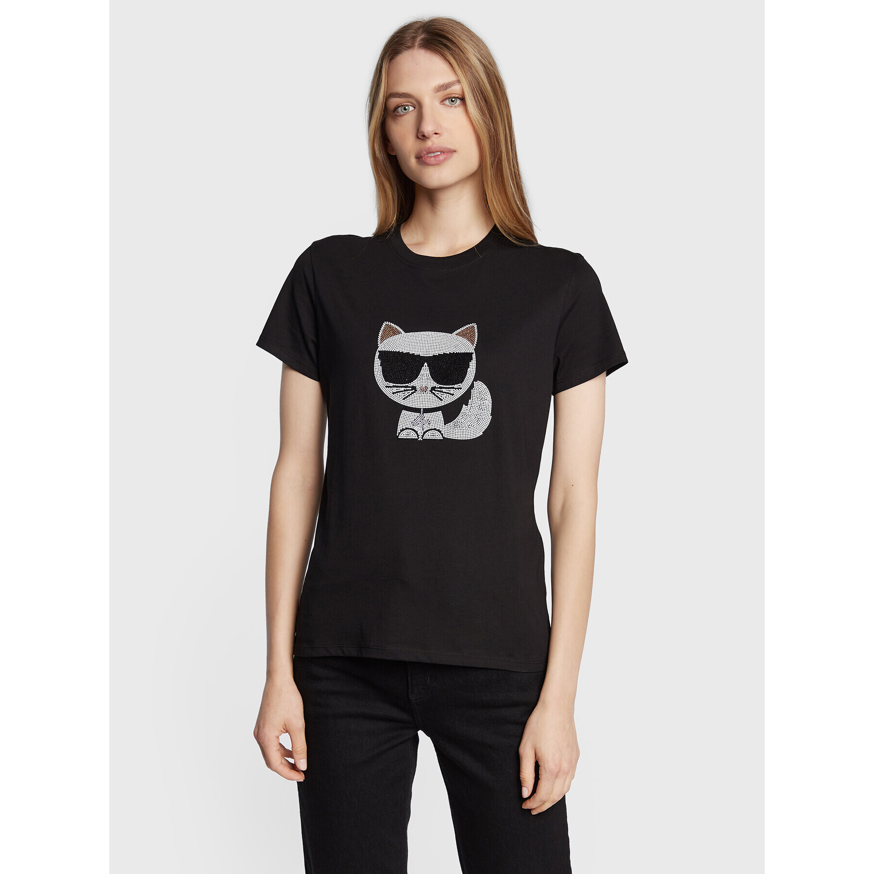 KARL LAGERFELD Тишърт Ikonik Choupette 216W1732 Черен Regular Fit - Pepit.bg