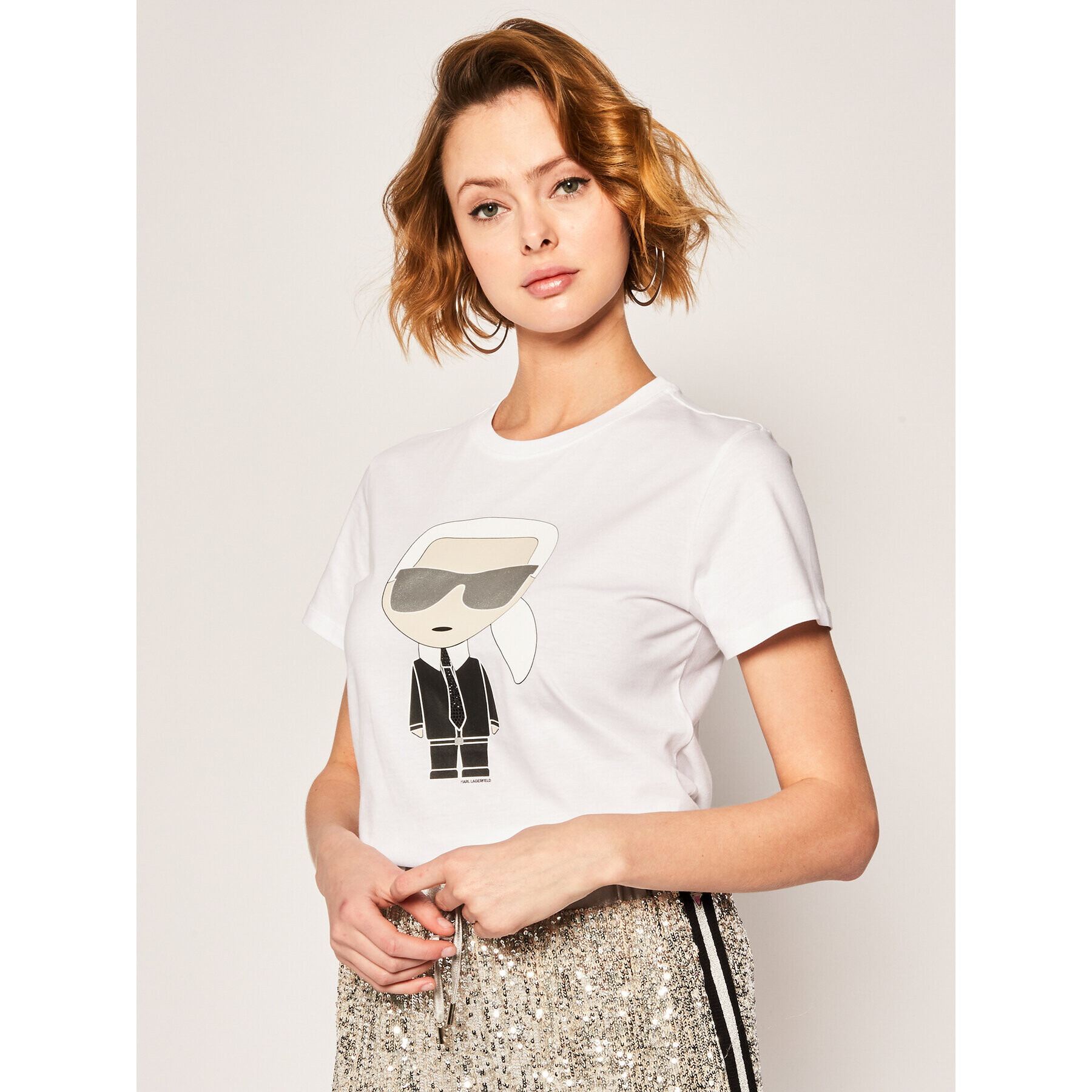 KARL LAGERFELD Тишърт Ikonik Karl 201W1713 Бял Regular Fit - Pepit.bg