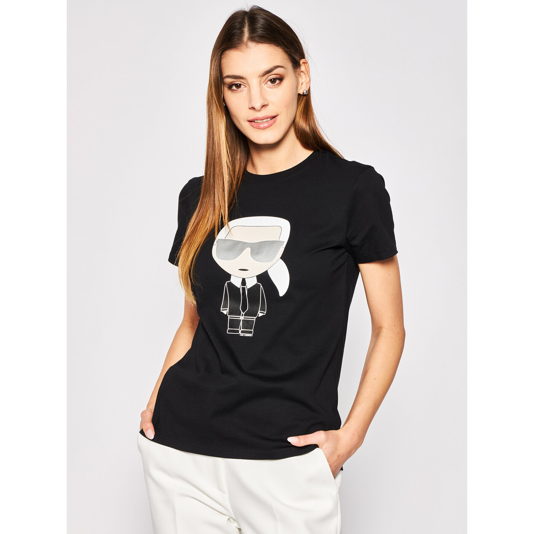 KARL LAGERFELD Тишърт Ikonik Karl 201W1713 Черен Regular Fit - Pepit.bg