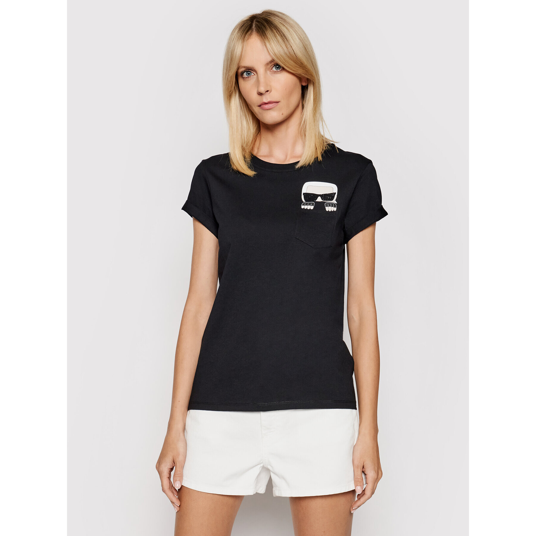 KARL LAGERFELD Тишърт Ikonik Karl 210W1720 Черен Regular Fit - Pepit.bg