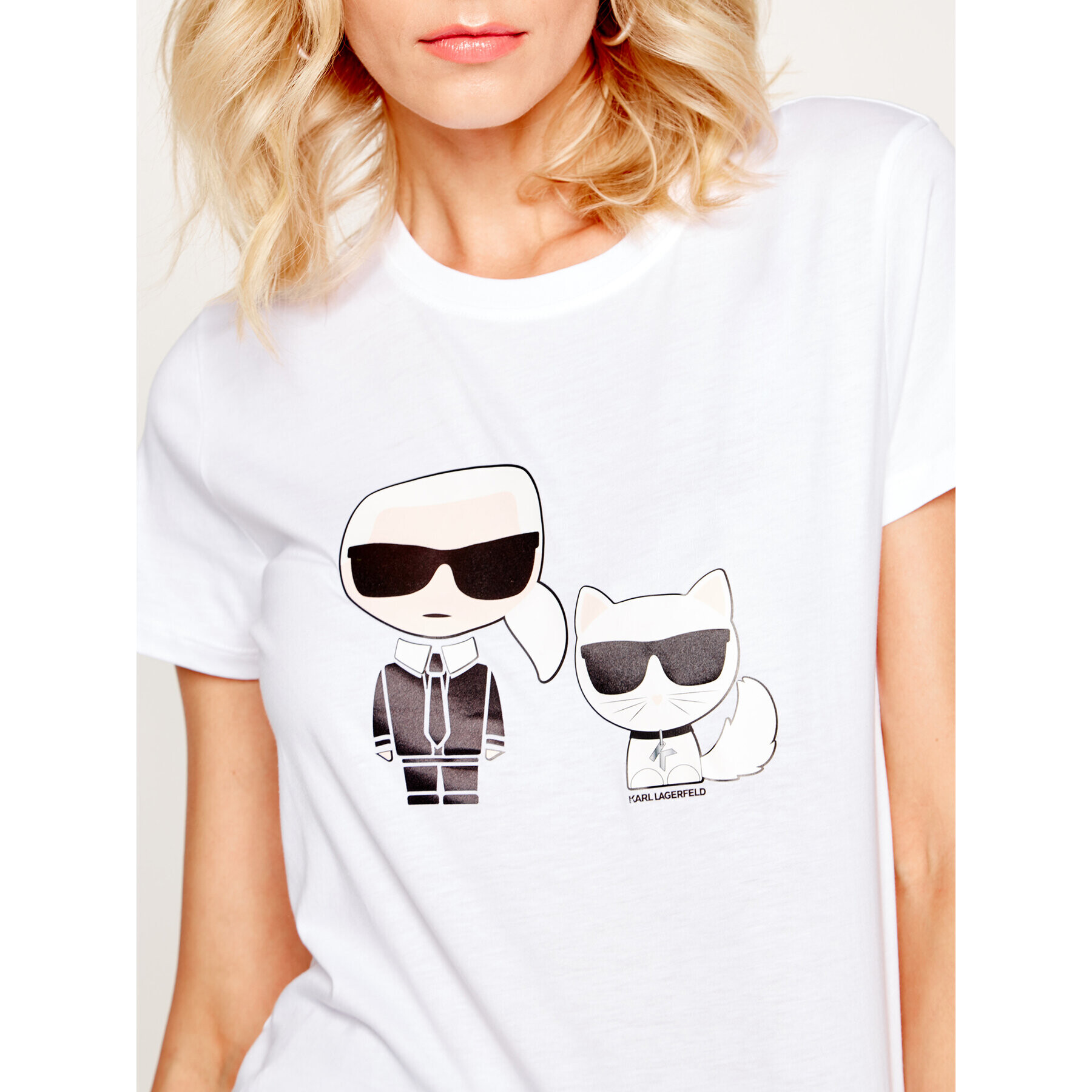 KARL LAGERFELD Тишърт Ikonik Karl & Choupette 201W1705 Бял Regular Fit - Pepit.bg