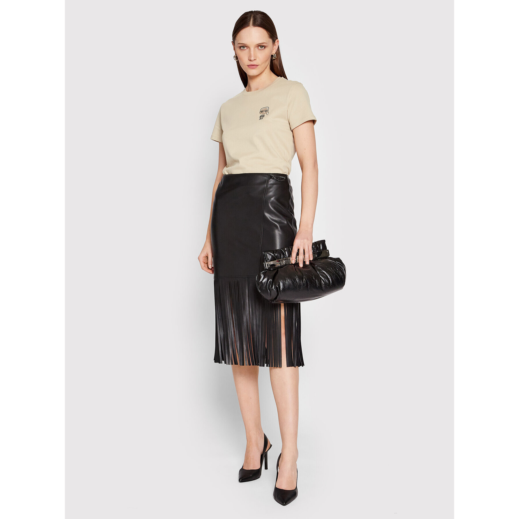 KARL LAGERFELD Тишърт Ikonik Mini 216W1731 Бежов Regular Fit - Pepit.bg