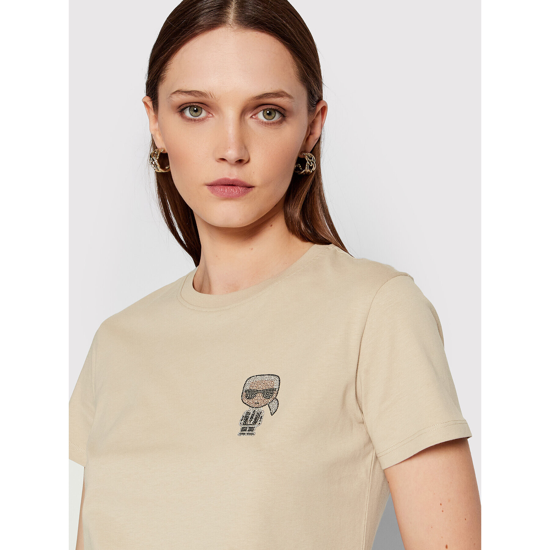 KARL LAGERFELD Тишърт Ikonik Mini 216W1731 Бежов Regular Fit - Pepit.bg