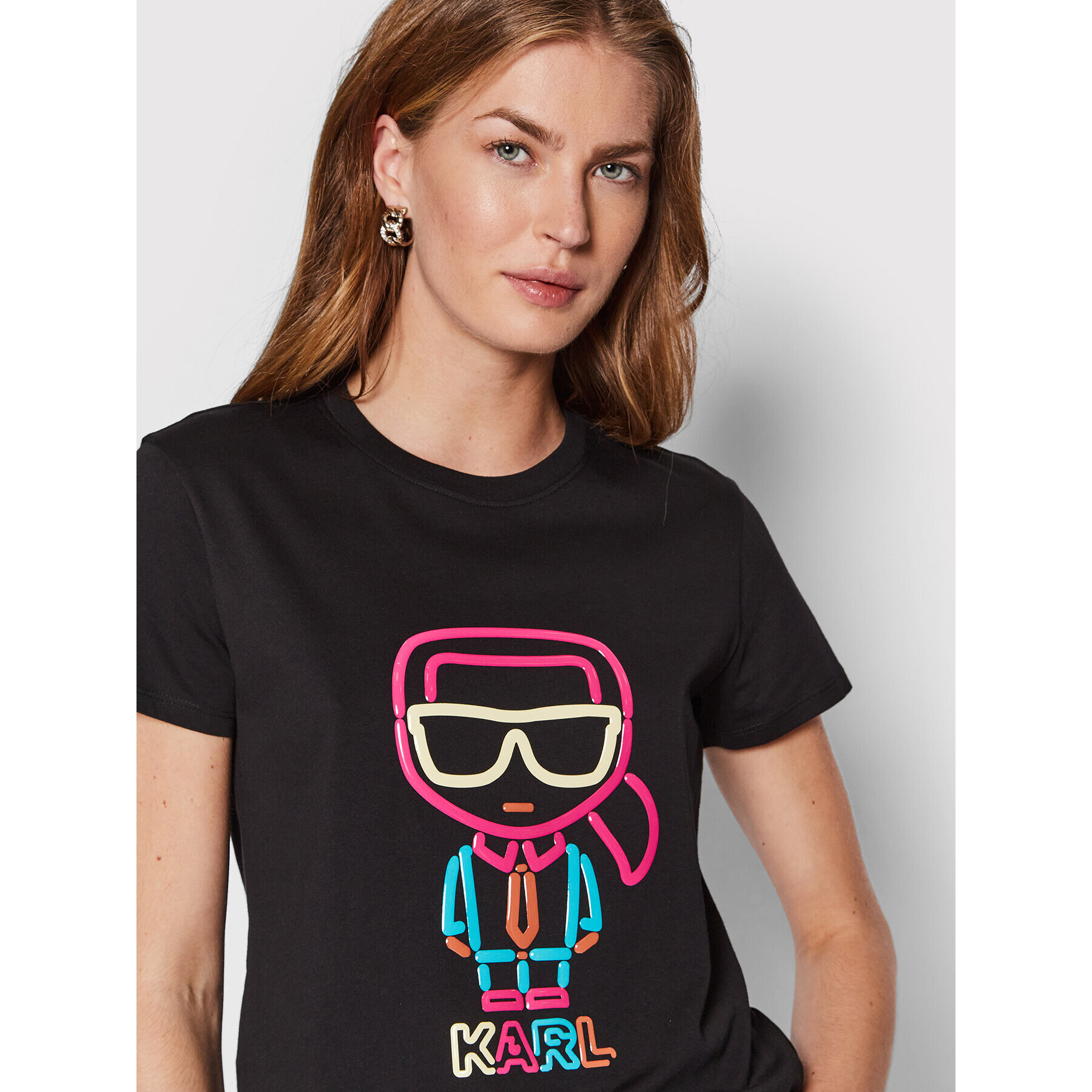 KARL LAGERFELD Тишърт Jelly Logo 221W1702 Черен Regular Fit - Pepit.bg