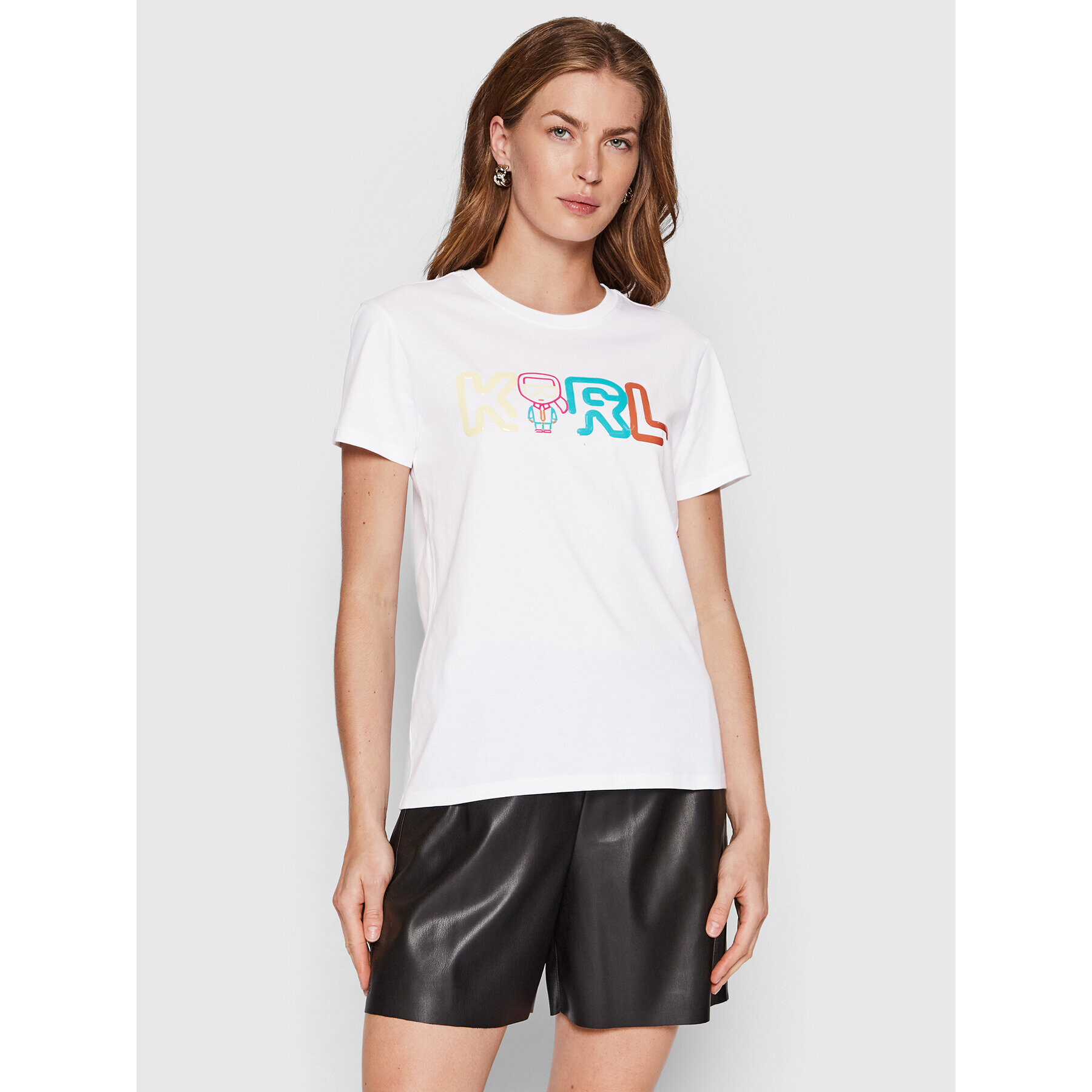 KARL LAGERFELD Тишърт Jelly Mini Logo 221W1703 Бял Regular Fit - Pepit.bg