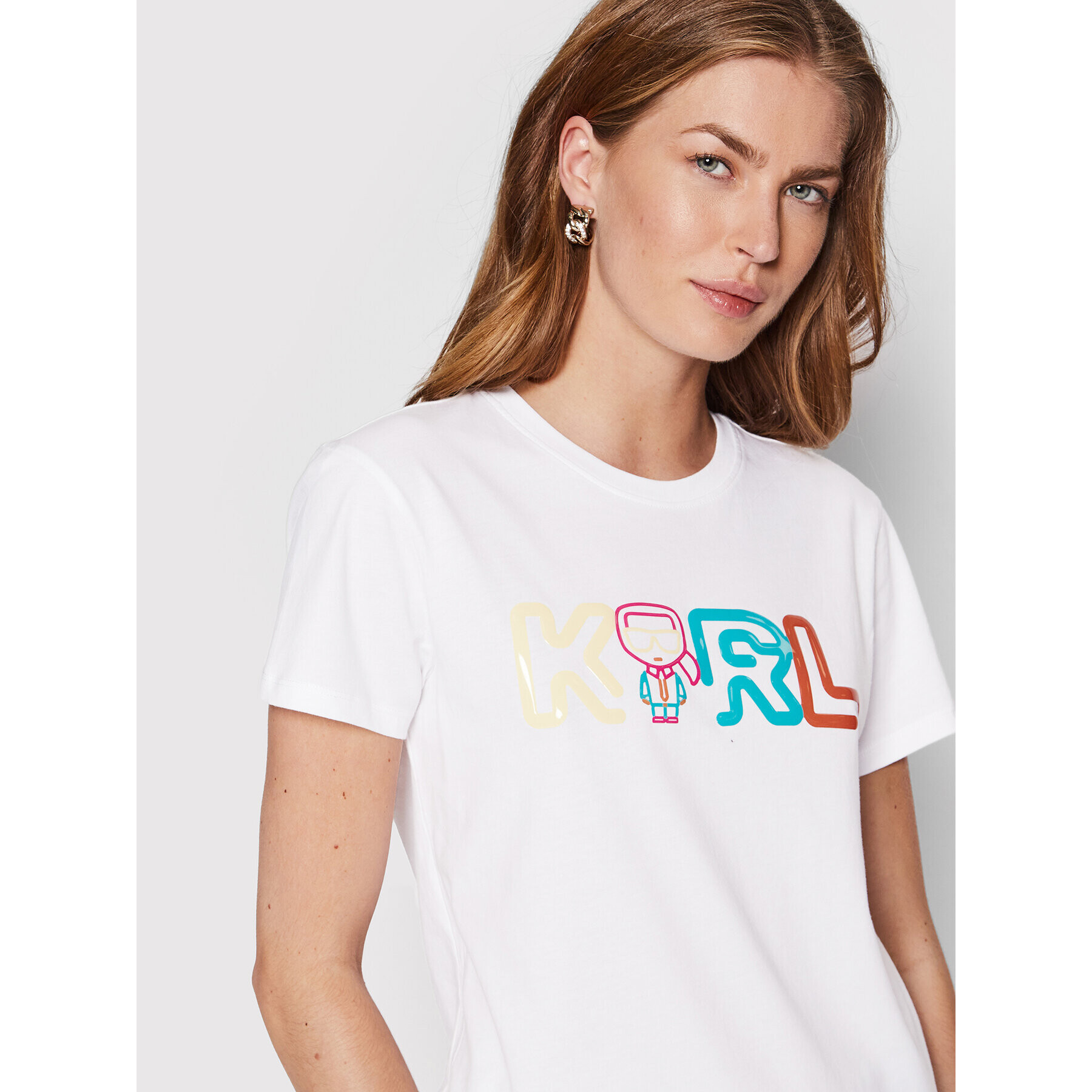 KARL LAGERFELD Тишърт Jelly Mini Logo 221W1703 Бял Regular Fit - Pepit.bg