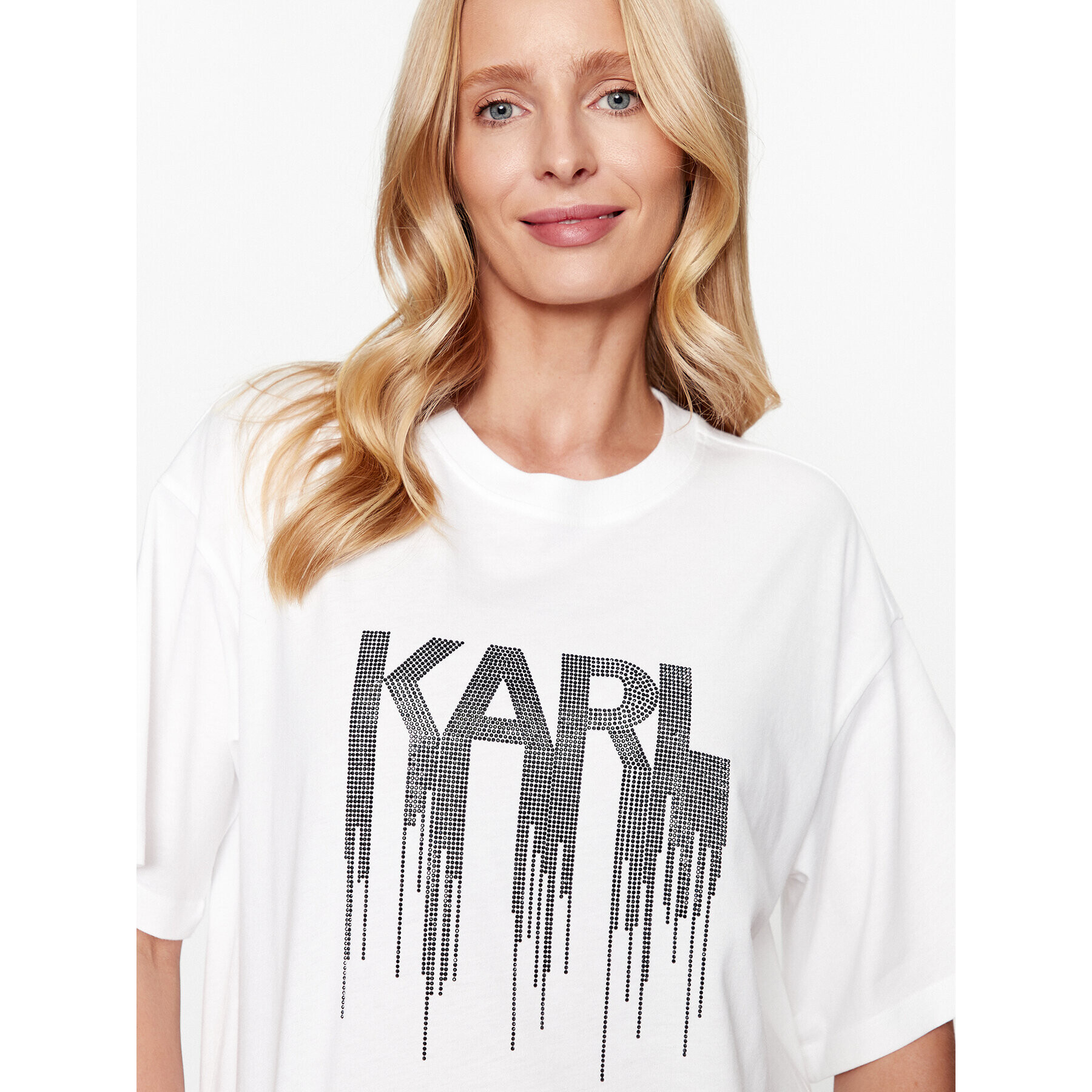 KARL LAGERFELD Тишърт Karl Embellished 236W1714 Бял Regular Fit - Pepit.bg