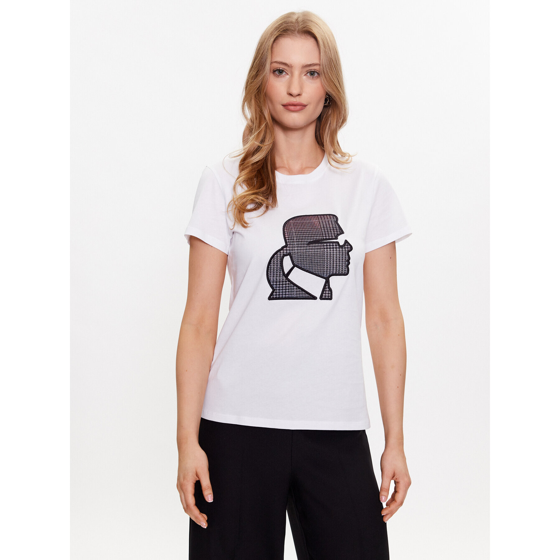 KARL LAGERFELD Тишърт Karl Kameo Check 230W1711 Бял Regular Fit - Pepit.bg