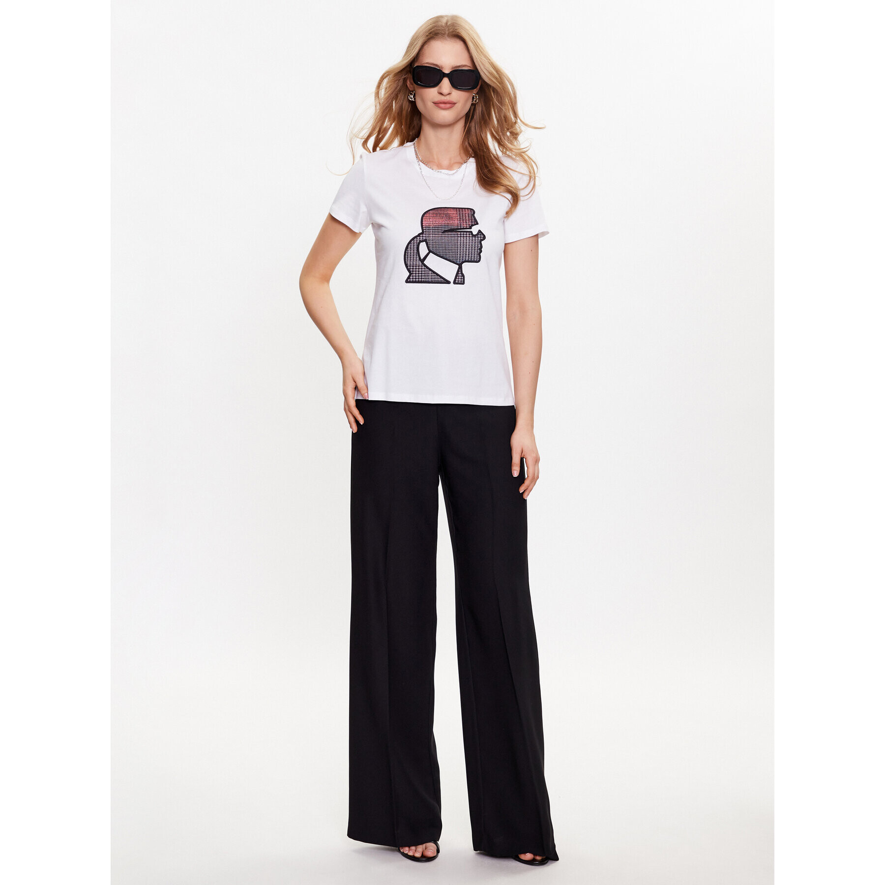 KARL LAGERFELD Тишърт Karl Kameo Check 230W1711 Бял Regular Fit - Pepit.bg