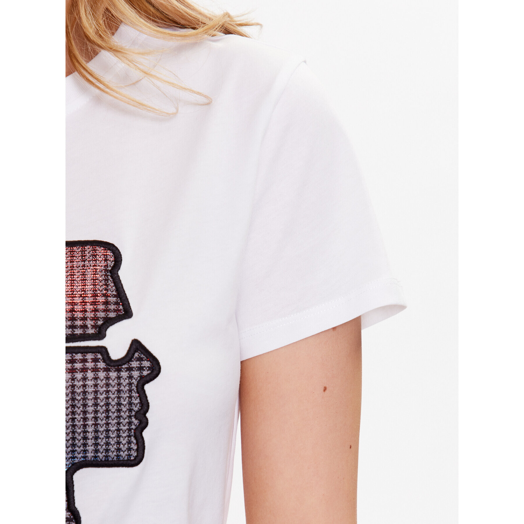 KARL LAGERFELD Тишърт Karl Kameo Check 230W1711 Бял Regular Fit - Pepit.bg