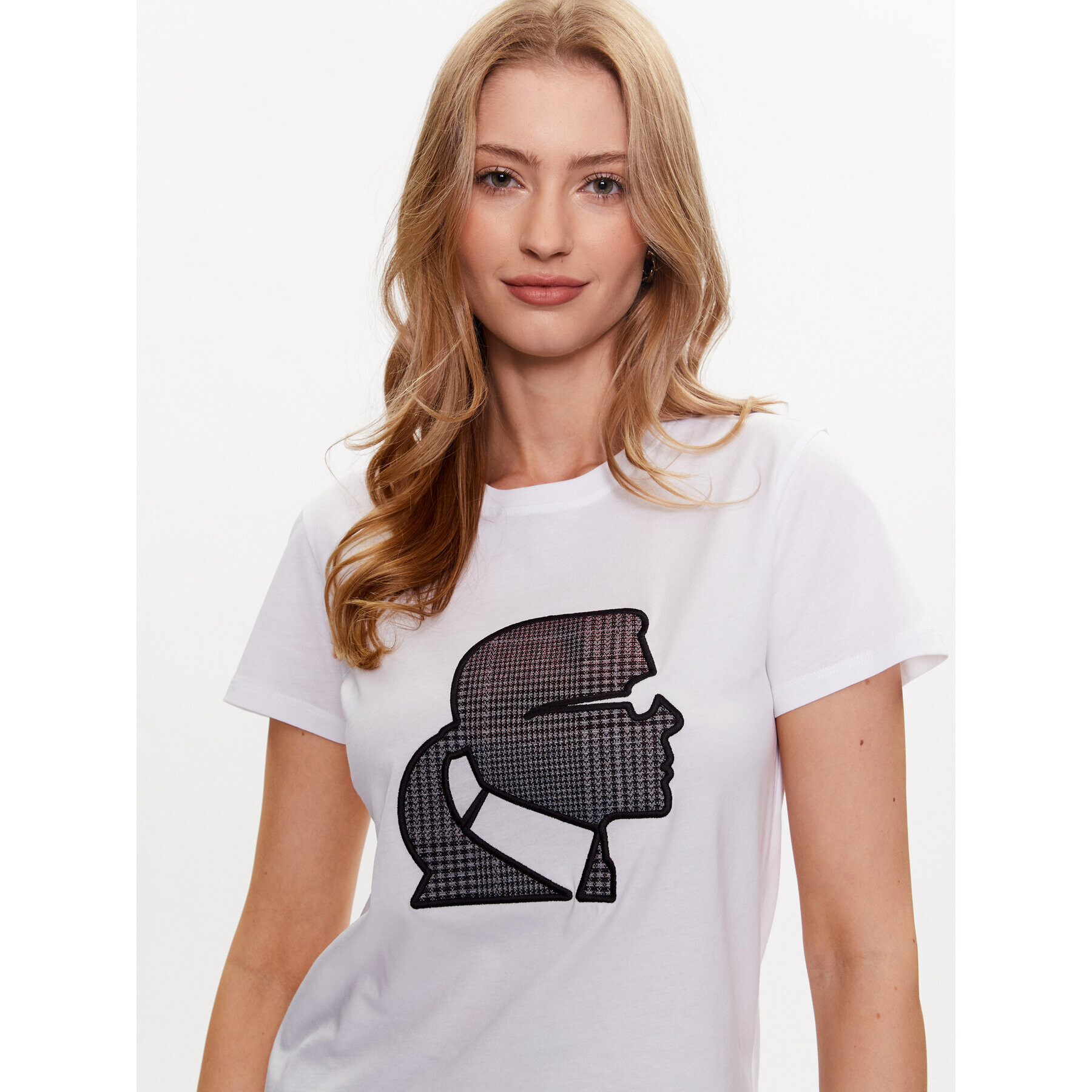 KARL LAGERFELD Тишърт Karl Kameo Check 230W1711 Бял Regular Fit - Pepit.bg