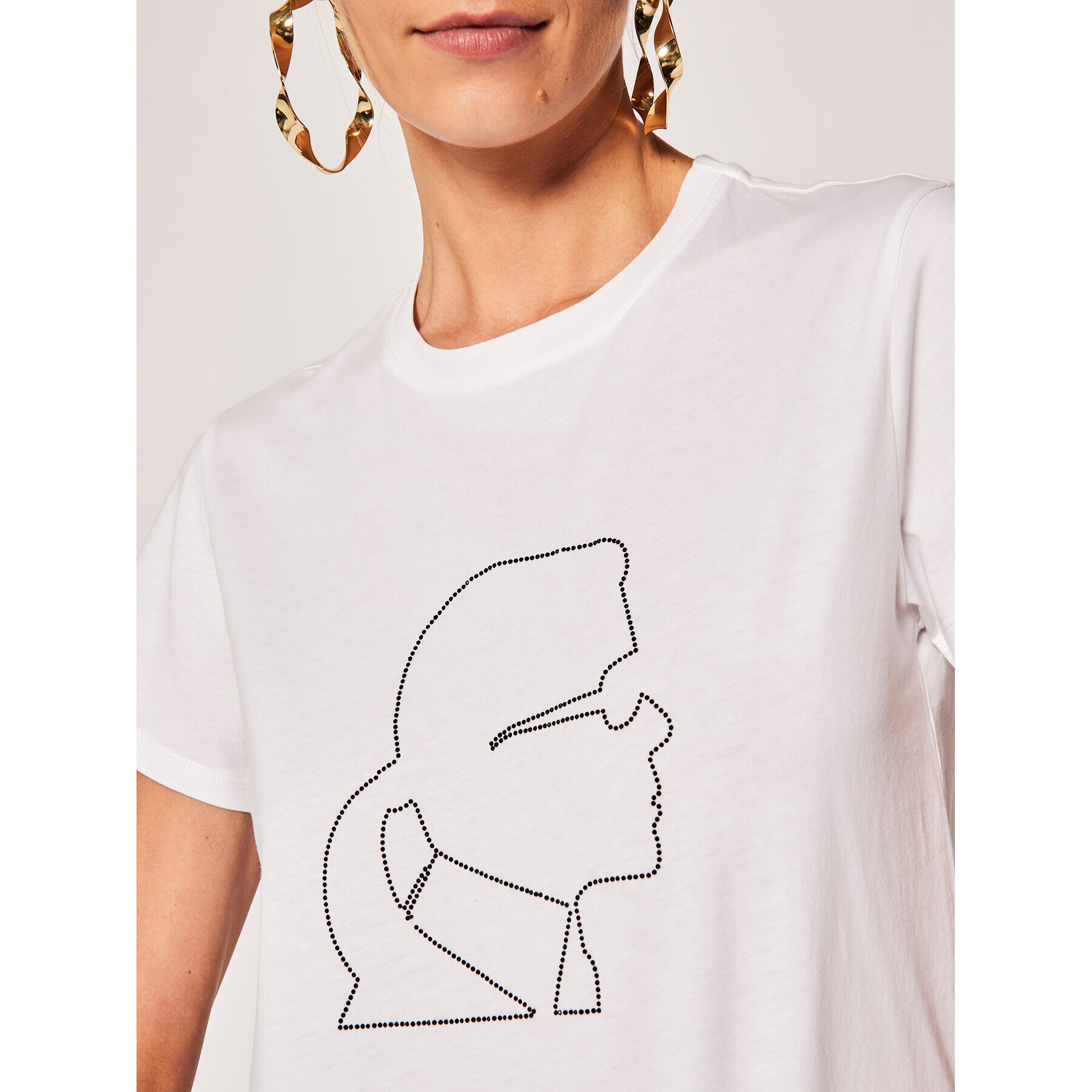 KARL LAGERFELD Тишърт Karl Profile Rhinestone Tee 201W1734 Бял Regular Fit - Pepit.bg