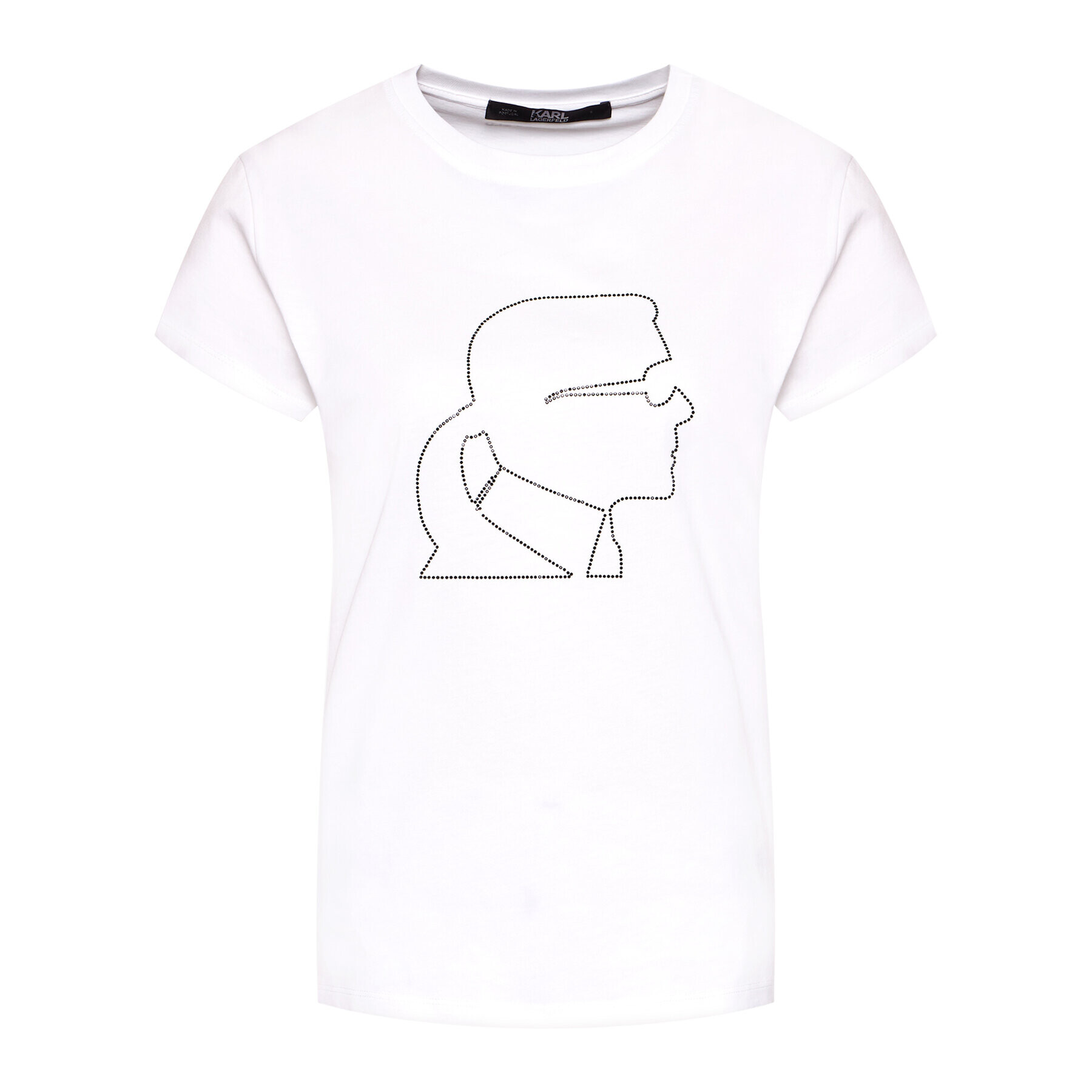 KARL LAGERFELD Тишърт Karl Profile Rhinestone Tee 201W1734 Бял Regular Fit - Pepit.bg