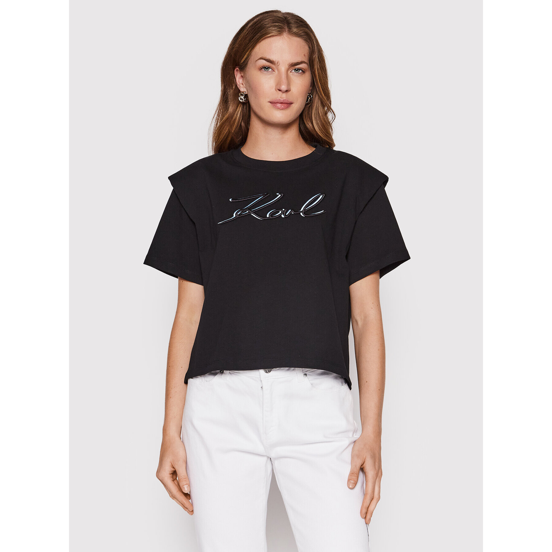 KARL LAGERFELD Тишърт Logo 221W1717 Черен Relaxed Fit - Pepit.bg