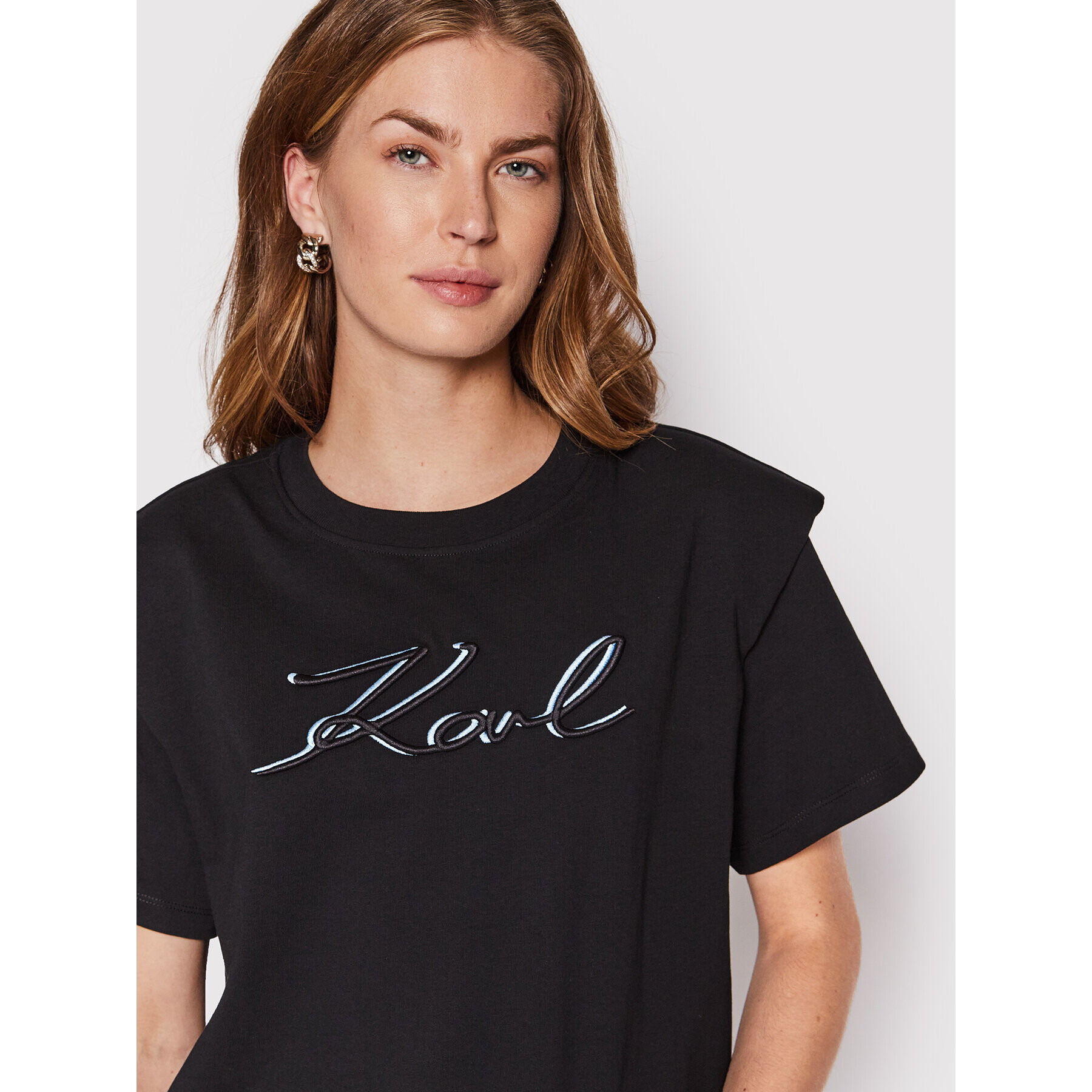 KARL LAGERFELD Тишърт Logo 221W1717 Черен Relaxed Fit - Pepit.bg