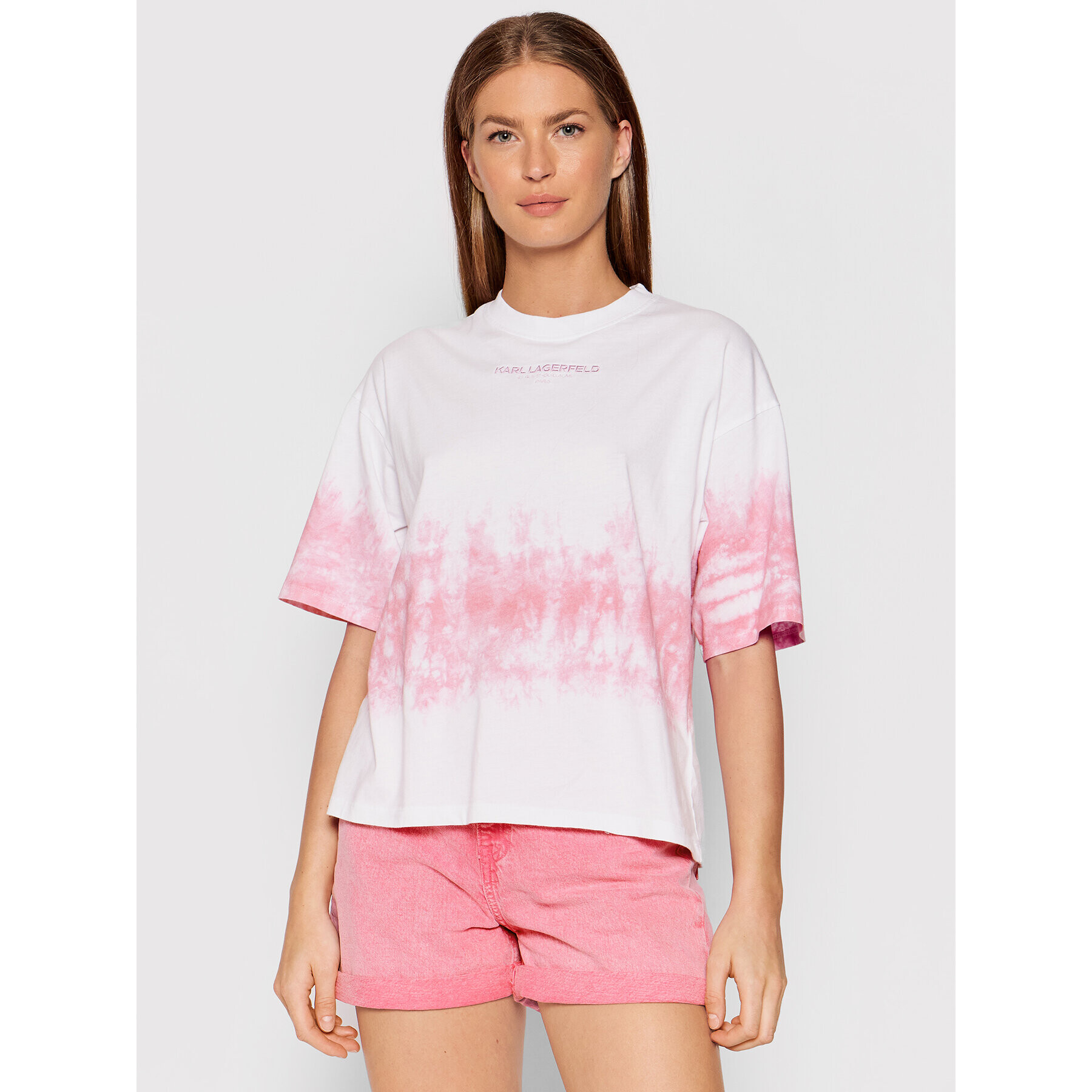 KARL LAGERFELD Тишърт Tie-Dye Logo 215W1714 Бял Regular Fit - Pepit.bg