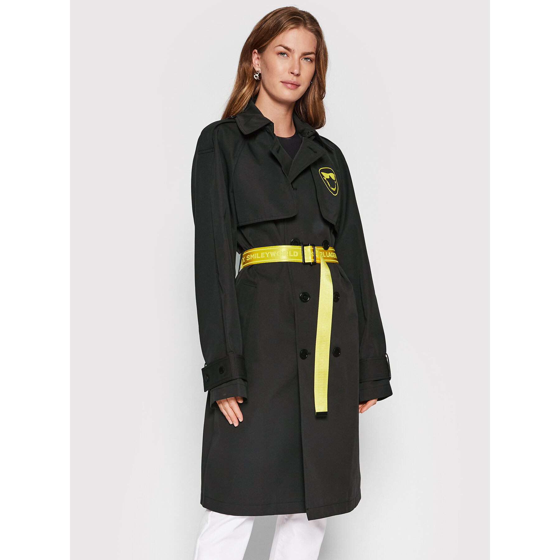 KARL LAGERFELD Тренч SMILEY WORLD 221W1581 Черен Regular Fit - Pepit.bg