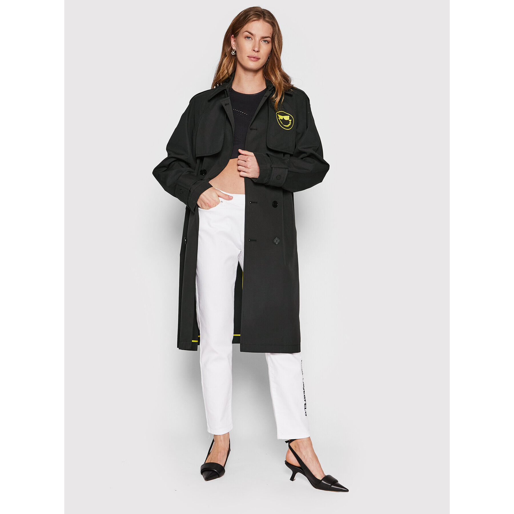 KARL LAGERFELD Тренч SMILEY WORLD 221W1581 Черен Regular Fit - Pepit.bg
