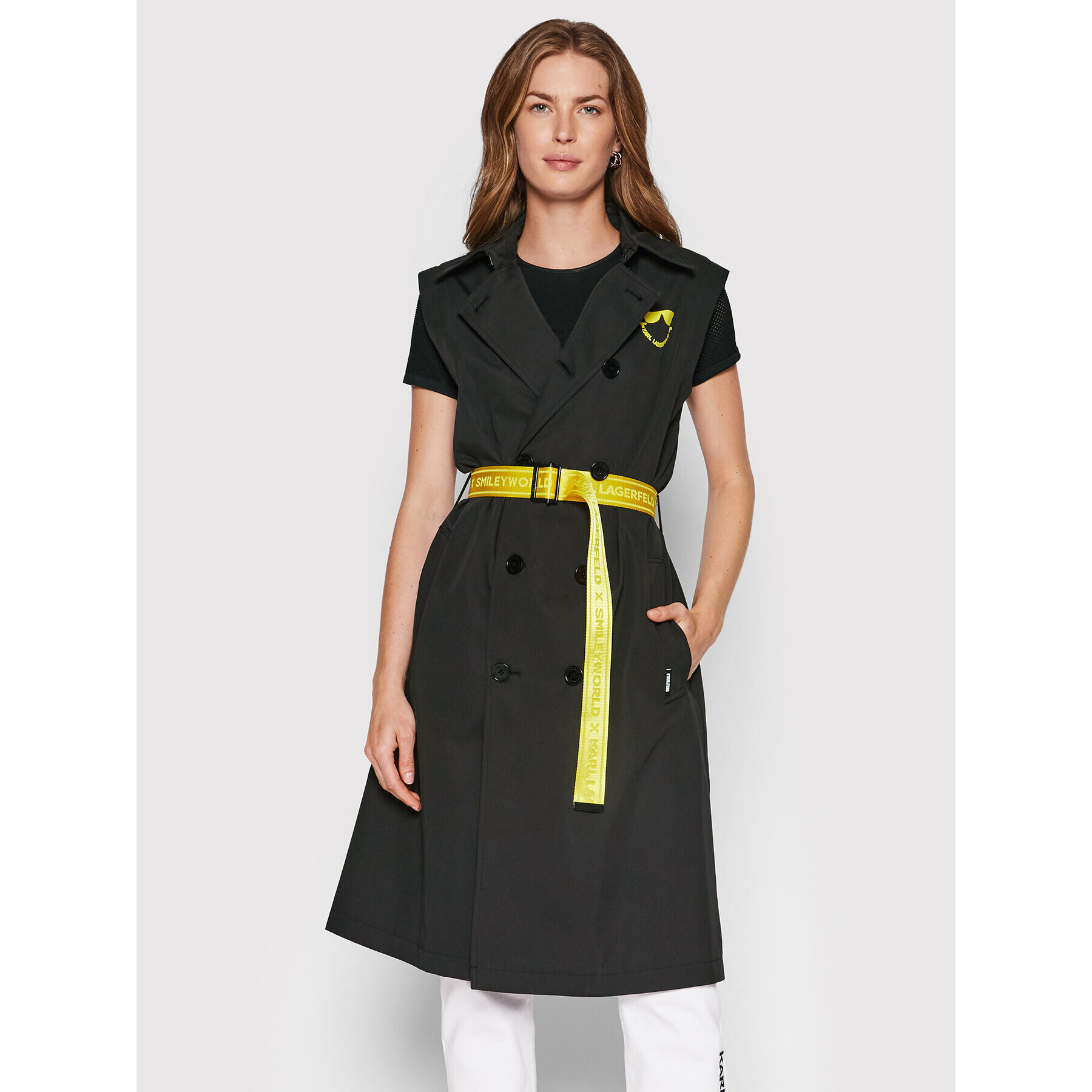 KARL LAGERFELD Тренч SMILEY WORLD 221W1581 Черен Regular Fit - Pepit.bg