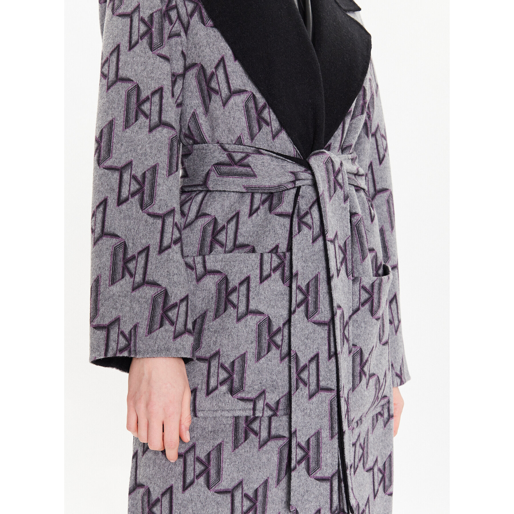 KARL LAGERFELD Вълнено палто Monogram 226W1500 Черен Regular Fit - Pepit.bg