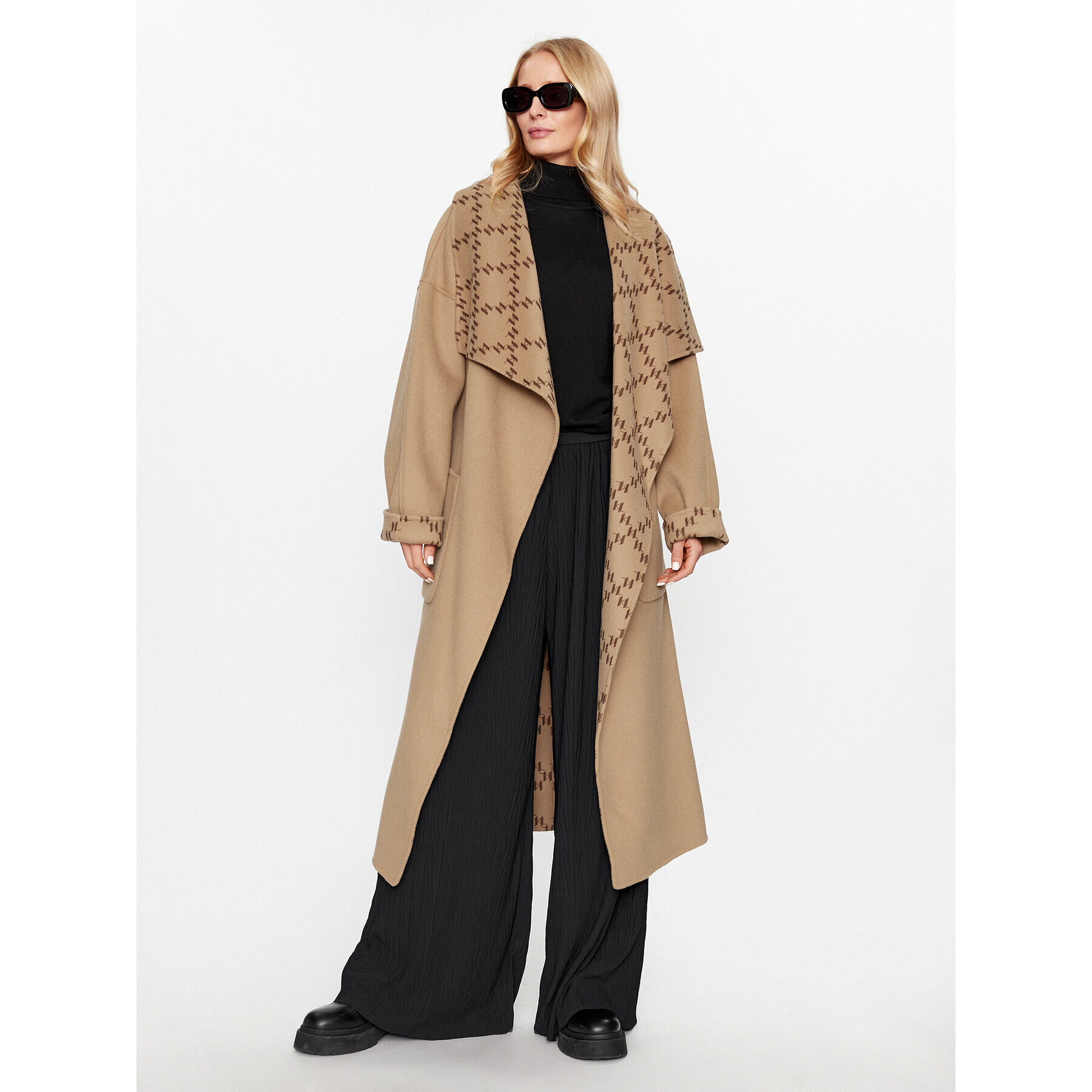 KARL LAGERFELD Вълнено палто Shearling Mix 236W1501 Бежов Regular Fit - Pepit.bg