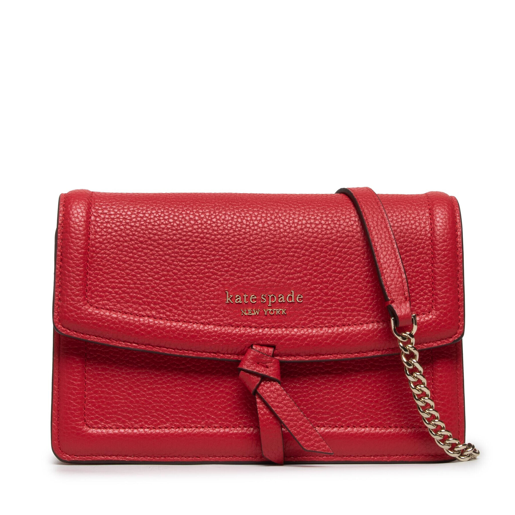 Kate Spade Дамска чанта Knott Pebbled Leather Flap Cro K6830 Червен - Pepit.bg