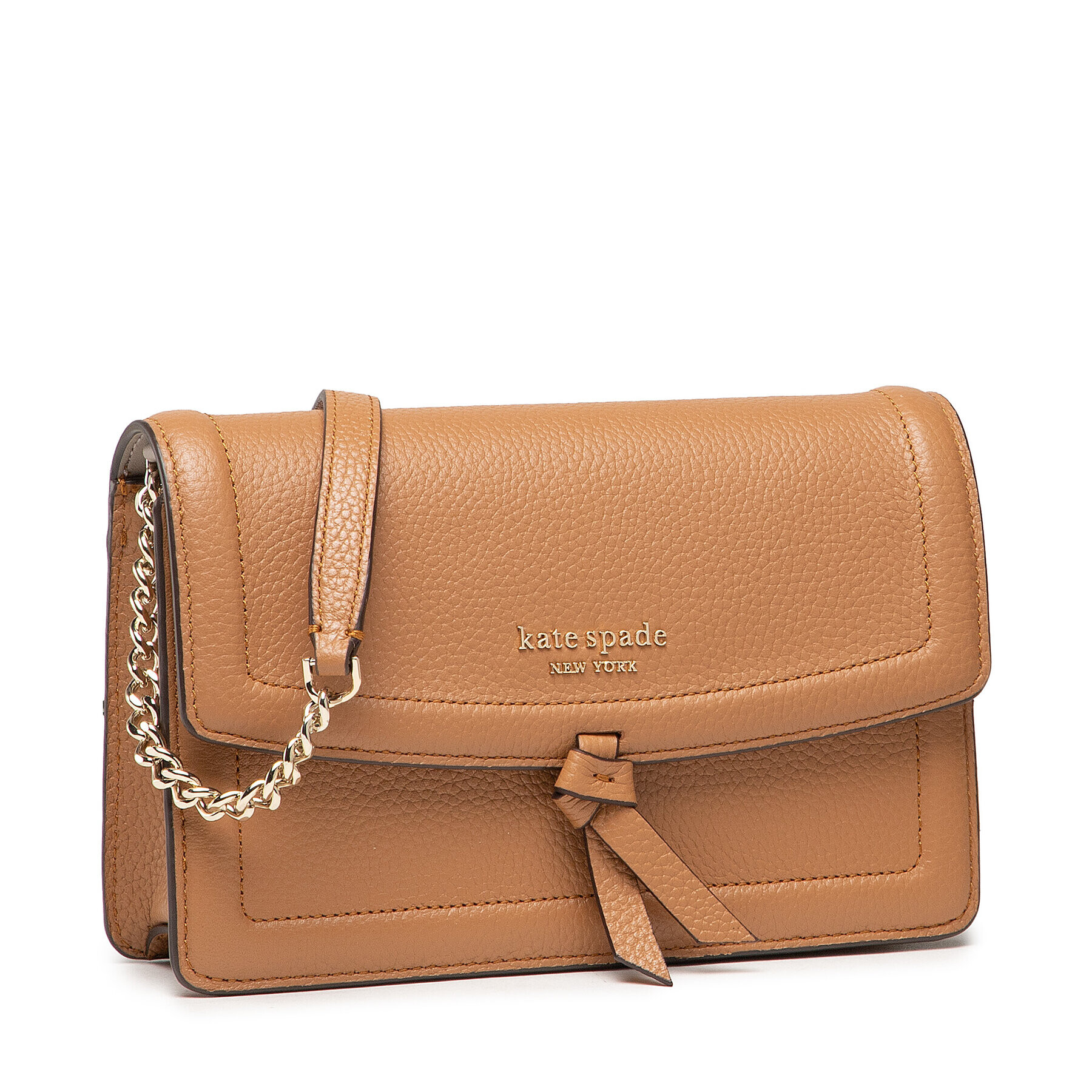 Kate Spade Дамска чанта Knott Pebbled Leather Flap Cro K6830 Кафяв - Pepit.bg