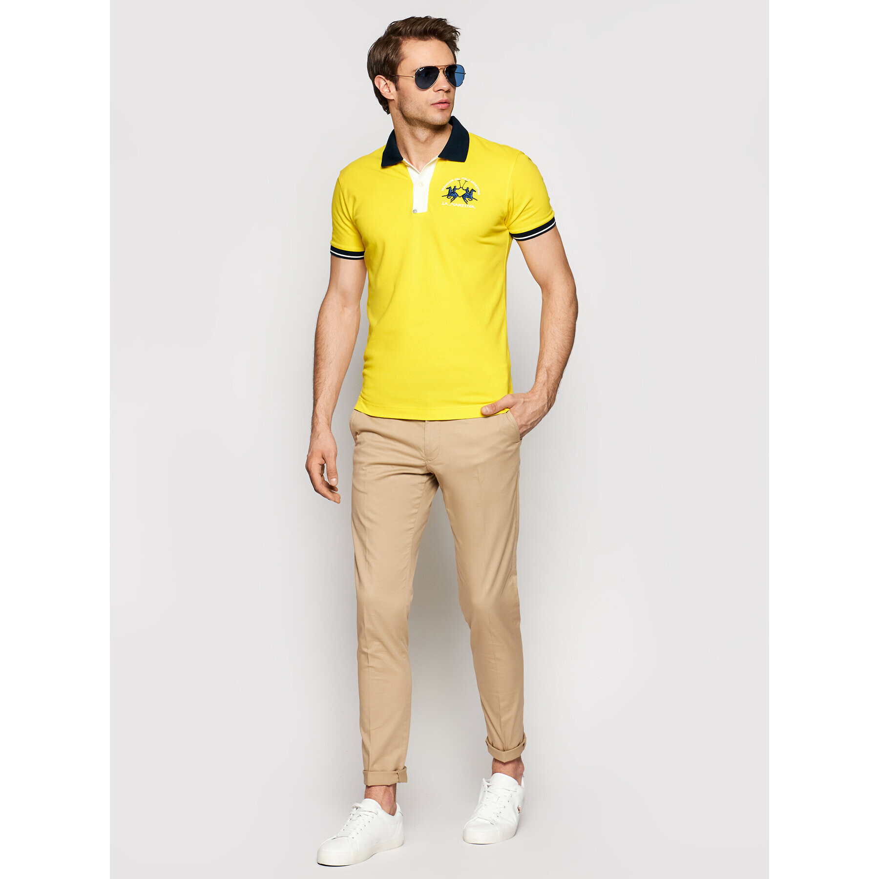 La Martina Тениска с яка и копчета RMP005 PK001 Жълт Slim Fit - Pepit.bg