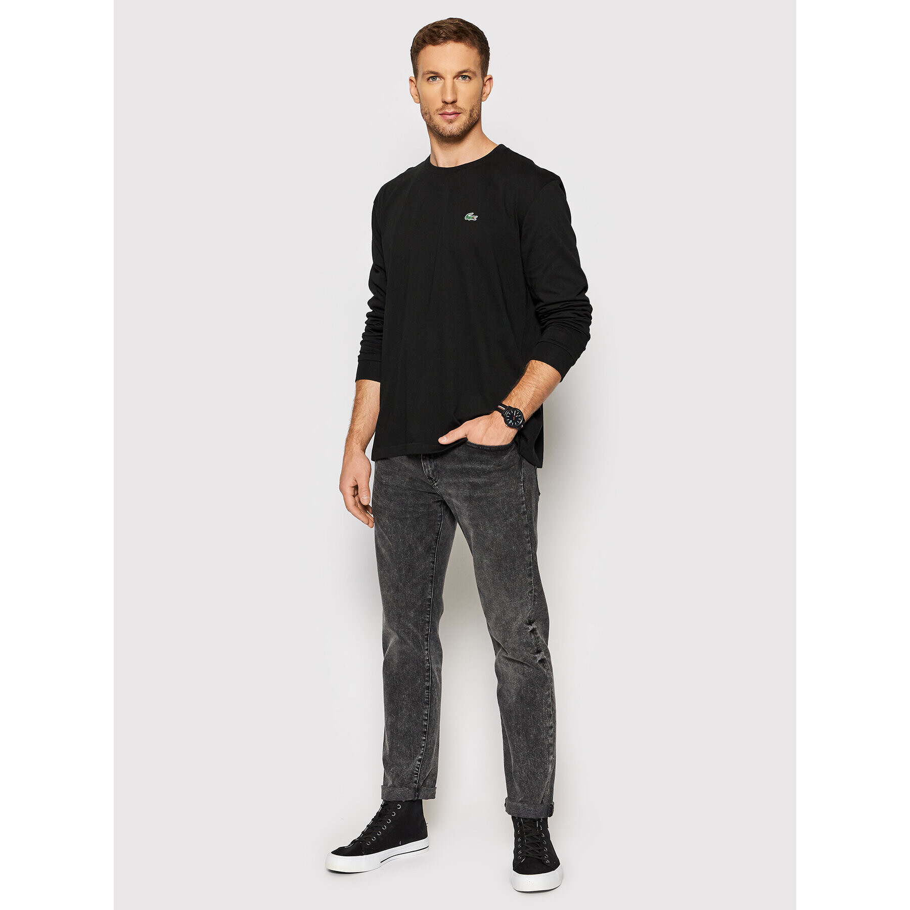 Lacoste Тениска с дълъг ръкав TH0123 Черен Classic Fit - Pepit.bg