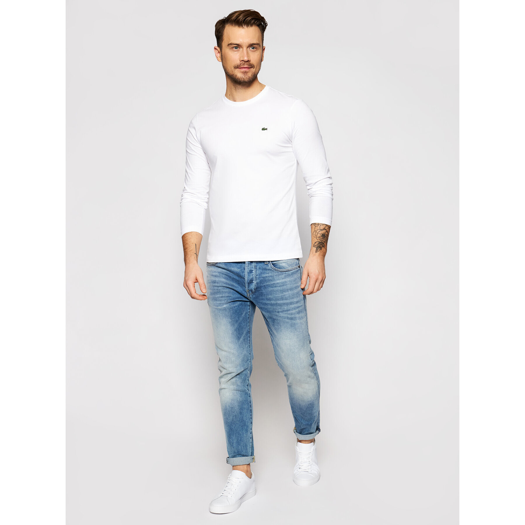 Lacoste Тениска с дълъг ръкав TH2040 Бял Regular Fit - Pepit.bg