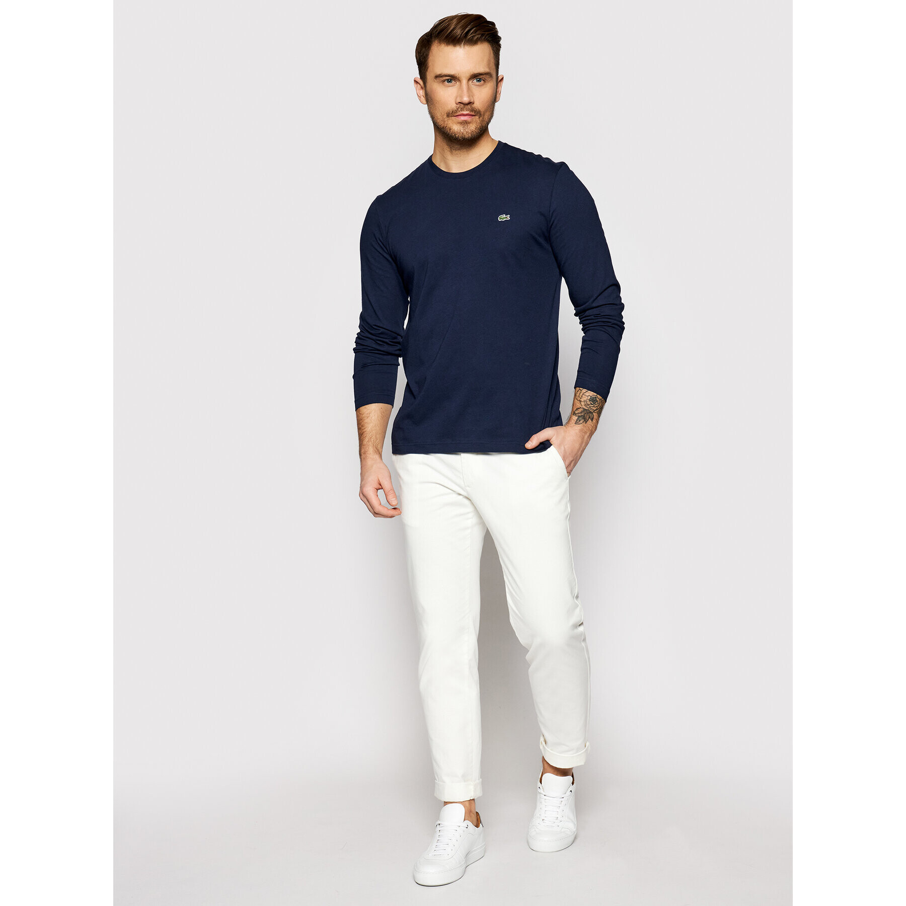Lacoste Тениска с дълъг ръкав TH2040 Тъмносин Regular Fit - Pepit.bg