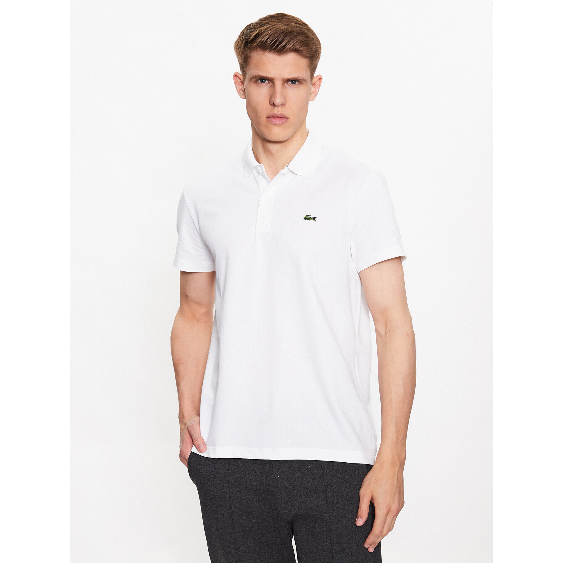 Lacoste Тениска с яка и копчета DH0783 Бял Regular Fit - Pepit.bg