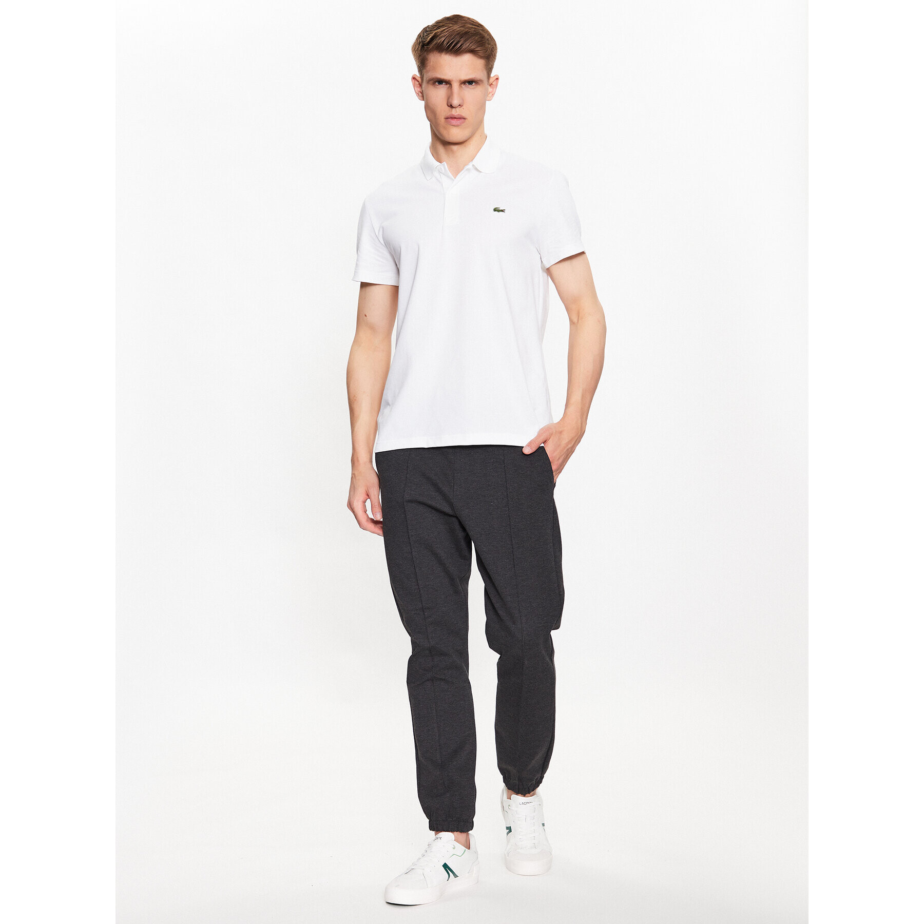 Lacoste Тениска с яка и копчета DH0783 Бял Regular Fit - Pepit.bg