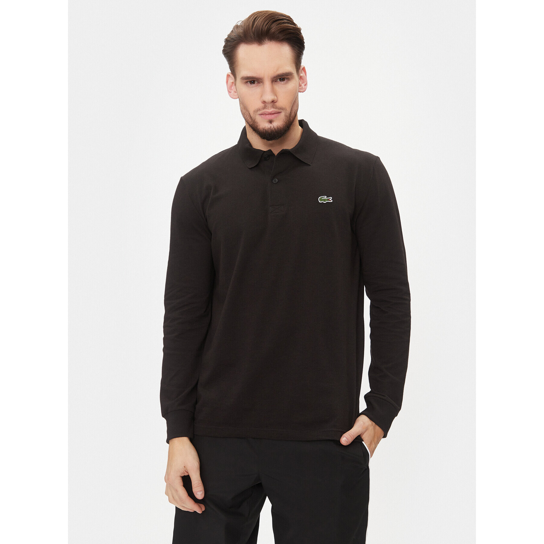 Lacoste Тениска с яка и копчета DH0784 Черен Regular Fit - Pepit.bg