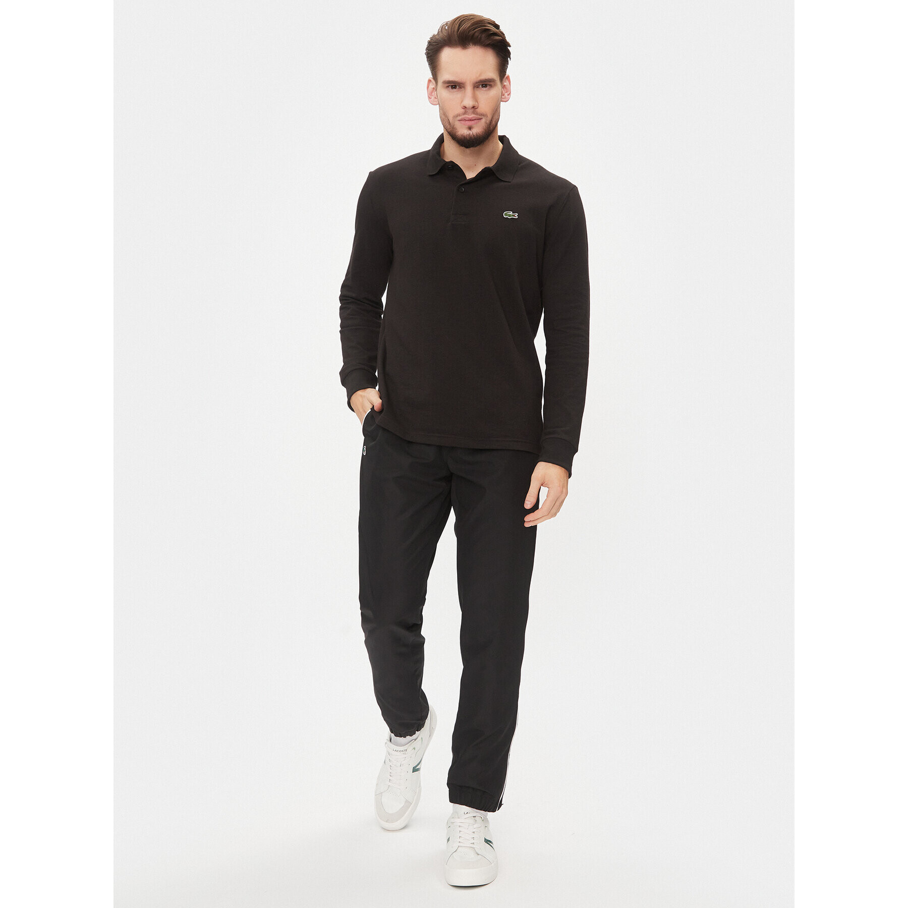 Lacoste Тениска с яка и копчета DH0784 Черен Regular Fit - Pepit.bg