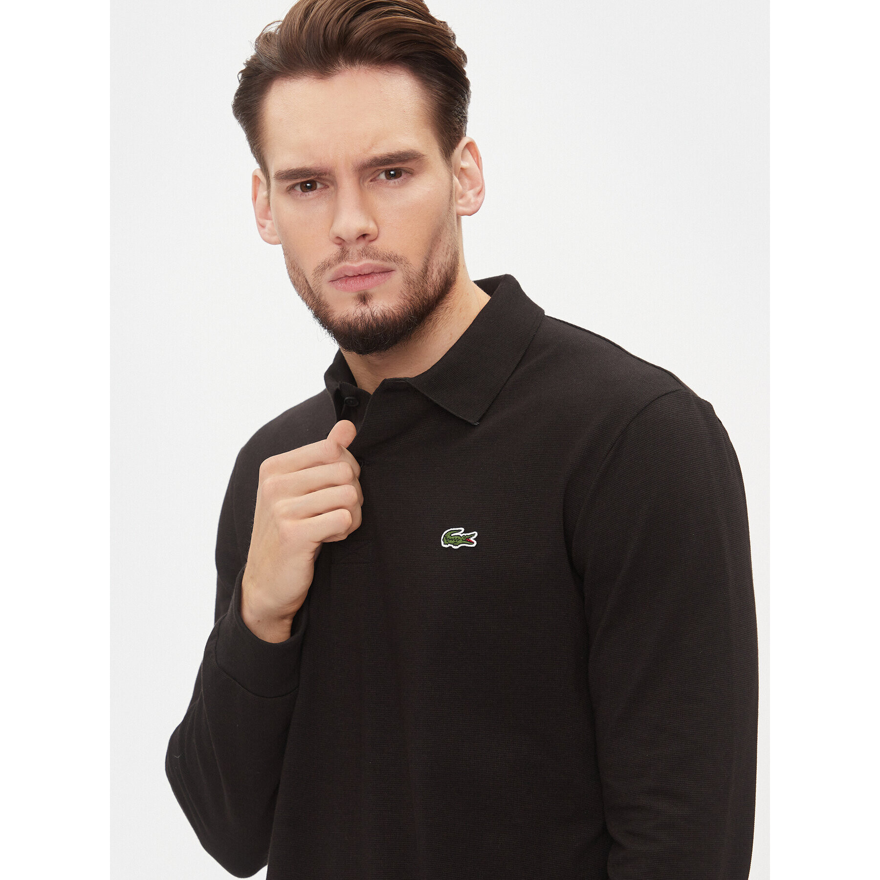 Lacoste Тениска с яка и копчета DH0784 Черен Regular Fit - Pepit.bg
