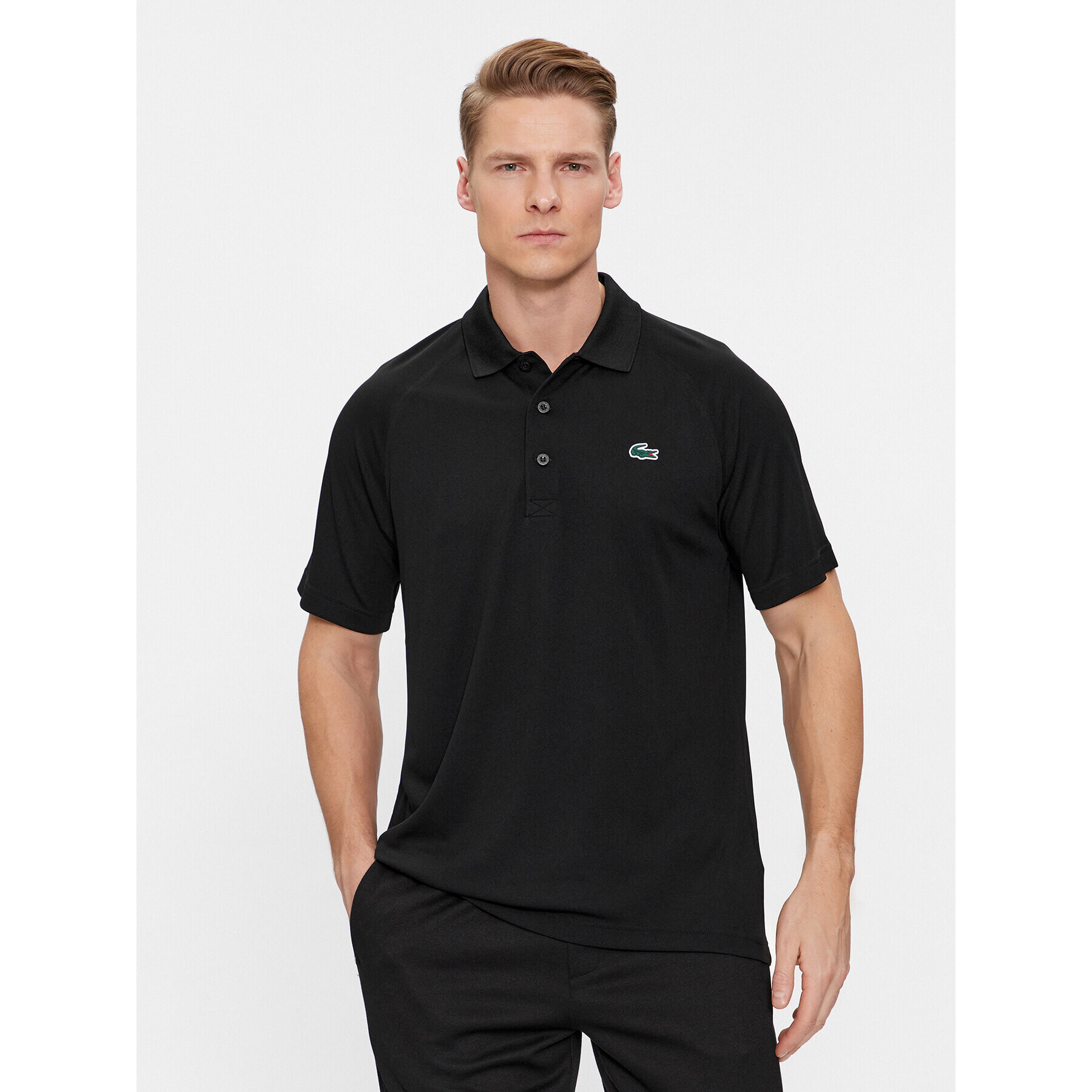 Lacoste Тениска с яка и копчета DH3201 Черен Regular Fit - Pepit.bg
