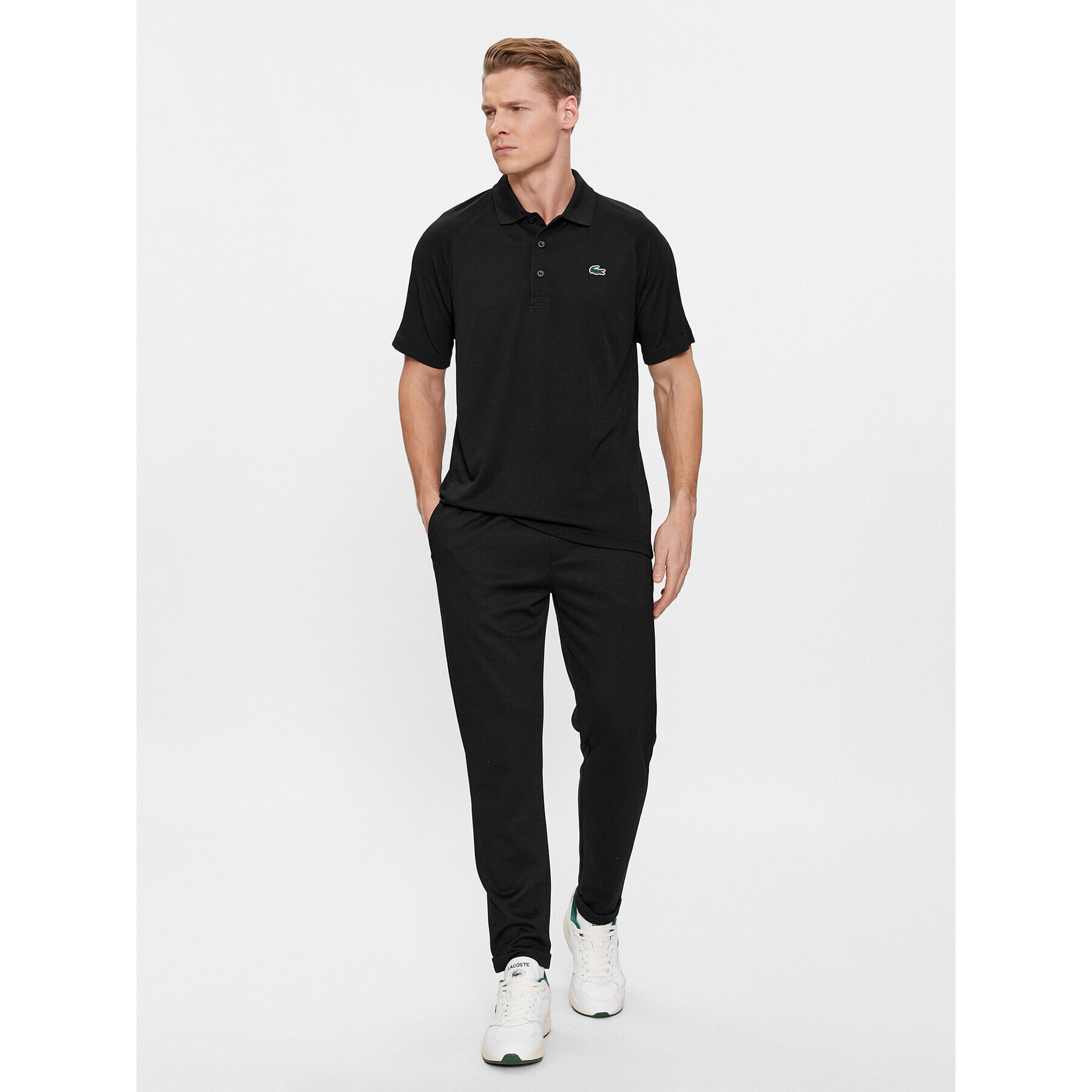 Lacoste Тениска с яка и копчета DH3201 Черен Regular Fit - Pepit.bg