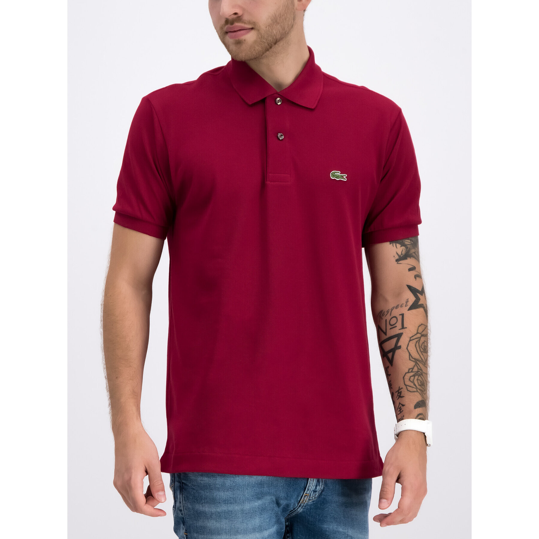 Lacoste Тениска с яка и копчета L1212 Бордо Classic Fit - Pepit.bg