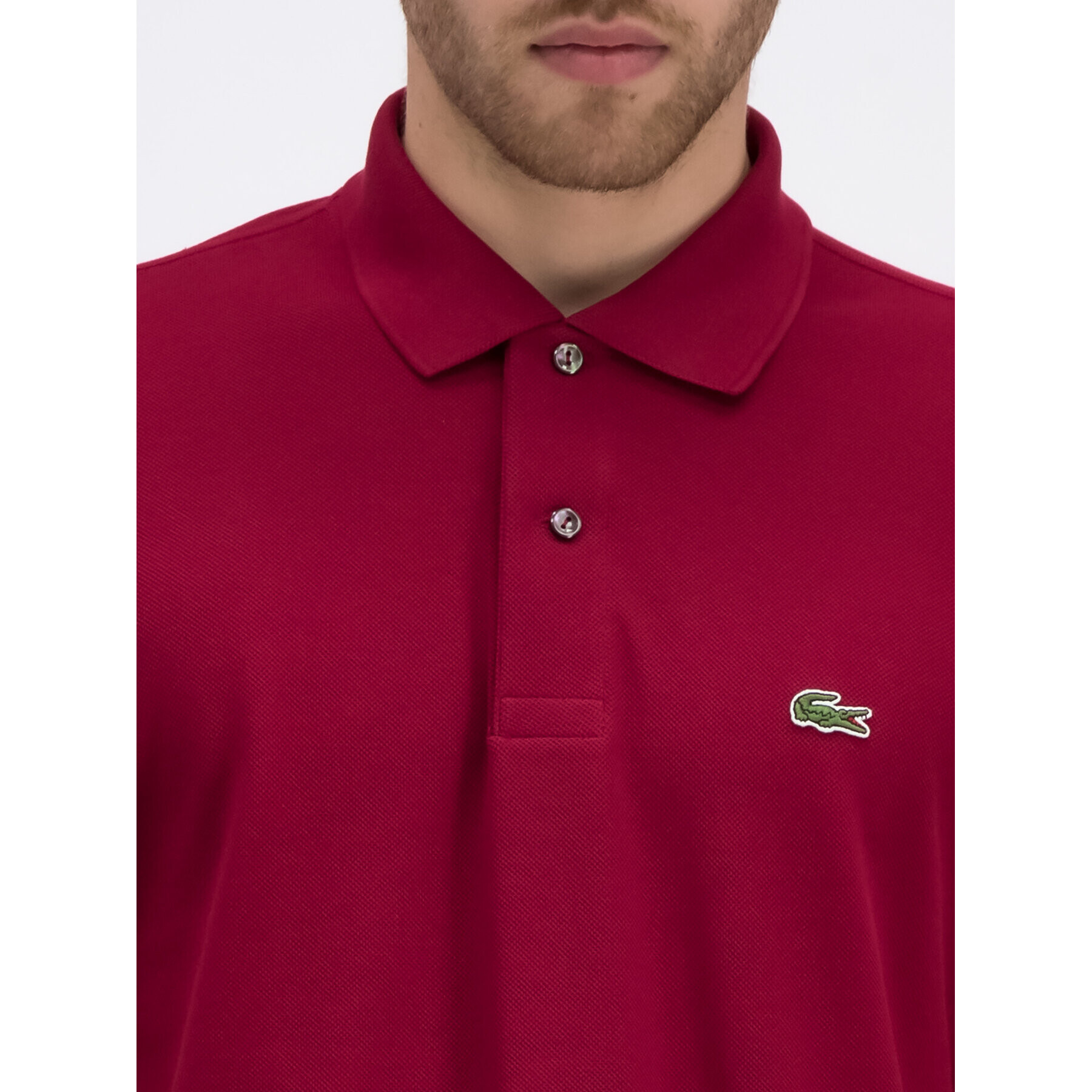 Lacoste Тениска с яка и копчета L1212 Бордо Classic Fit - Pepit.bg